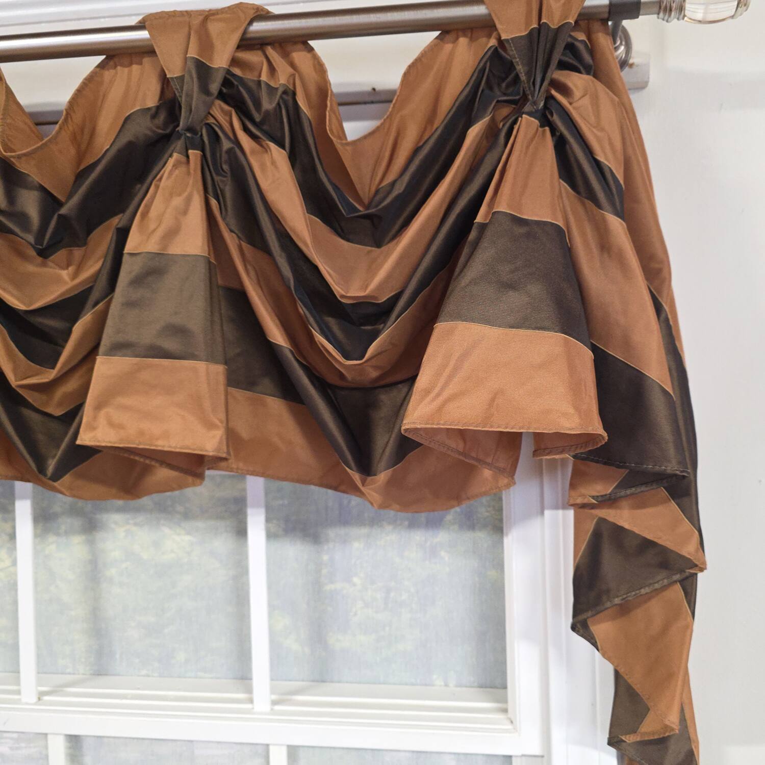 Left. RLF Home - RLF Home 100% PolyesterPascal 3-S Victory Swag Unlined Windows Tab Top Valance 60" x 25"  Brown - Brown.