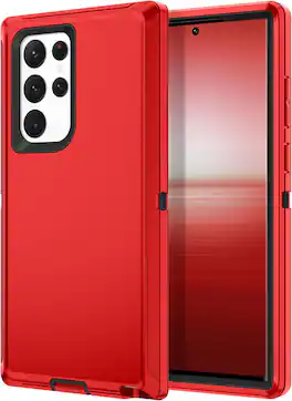 Entronix - Heavy Duty Phone Case for Samsung Galaxy S25 Ultra - Triple-Layer Protection - Red
