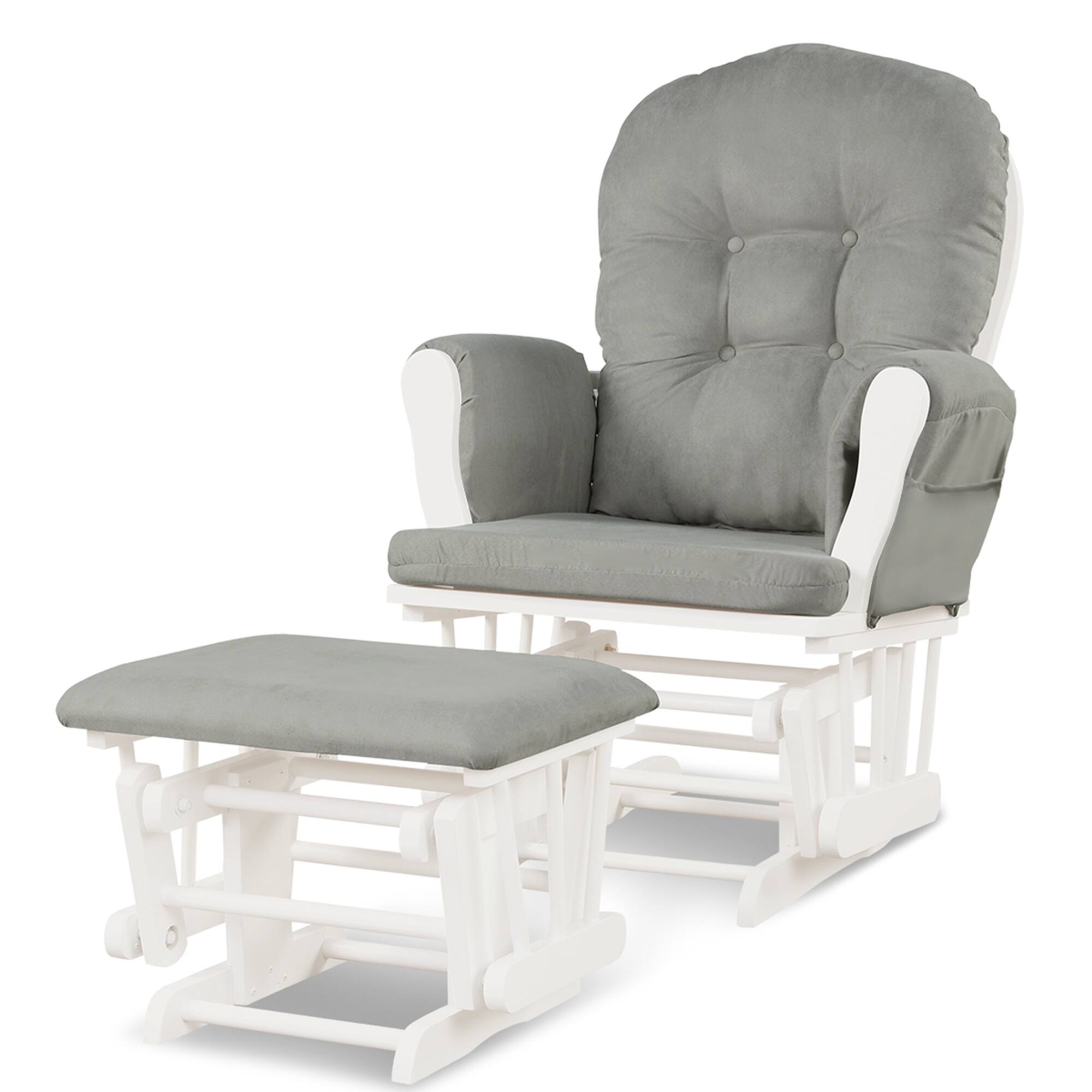 Left. Costway - Glider and Ottoman Cushion Set Wood Nursery Rocking Chair - Gray.