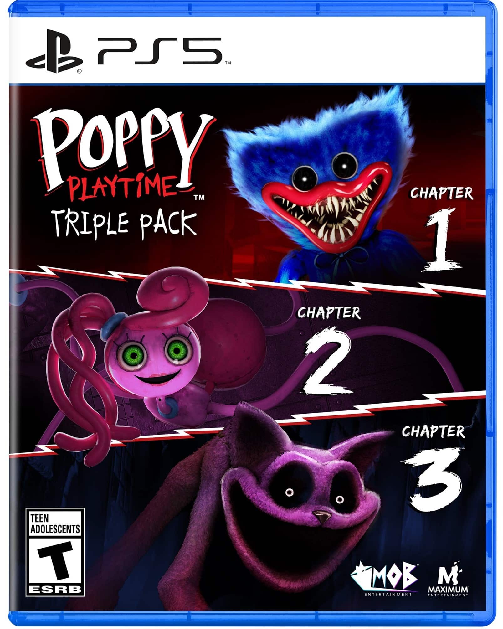 Pop Playtime TM Triple Pack is a video game that includes three chapters. The game is rated Teen for Adolescents and has an ESRB rating. The game is available on the PlayStation 5 console.