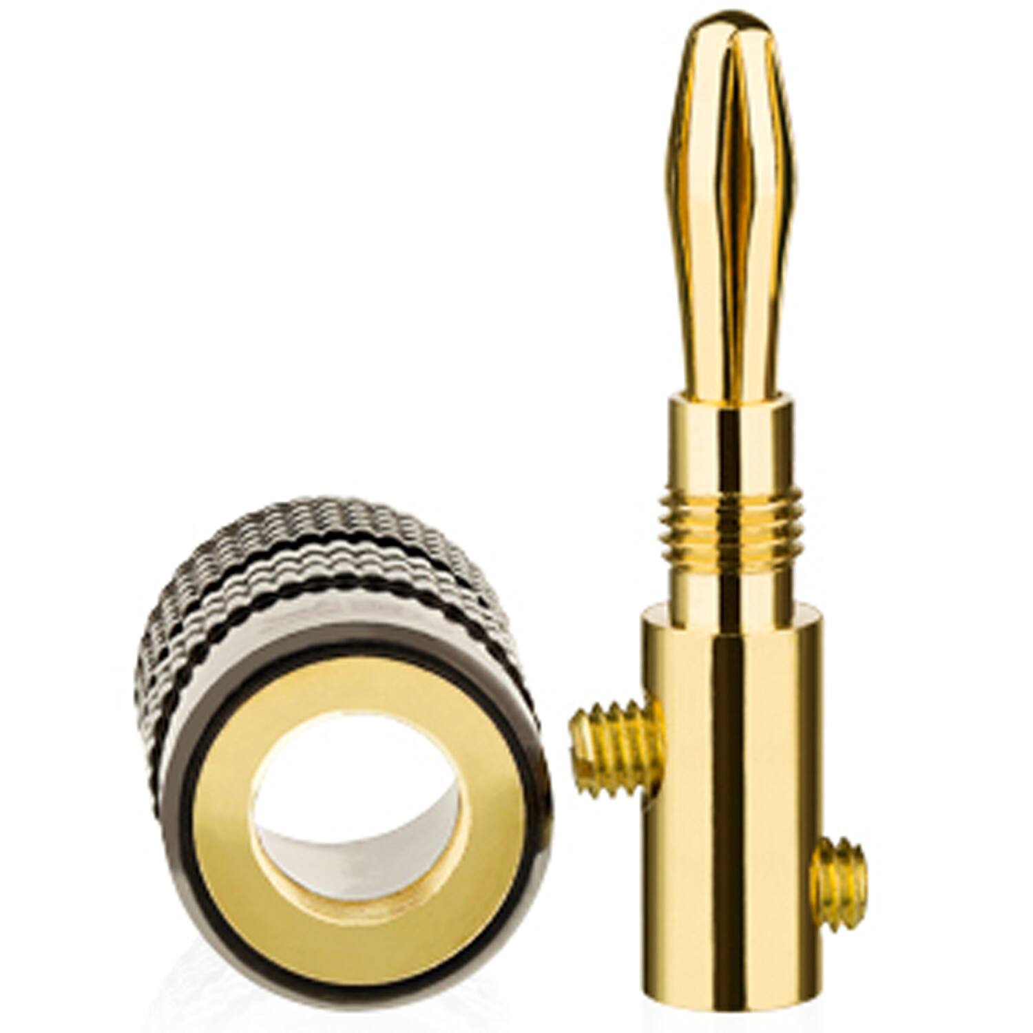 Angle. FosPower - Banana Plugs 10 Pairs / 20 pcs, Closed Screw 24K Gold Plated Speaker Plug Connectors for Speaker Wire, Wall Plate - Gold.