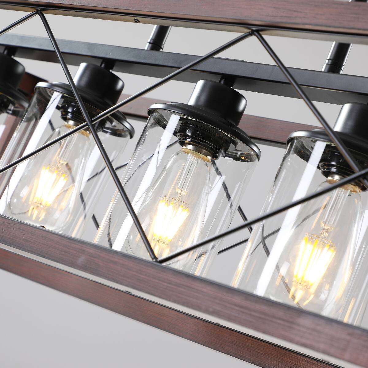 Alt View 1. Loheer - Loheer 32 Inch Rectangular Pendant Light, 5-Light Farmhouse Chandelier for Kitchen Island.