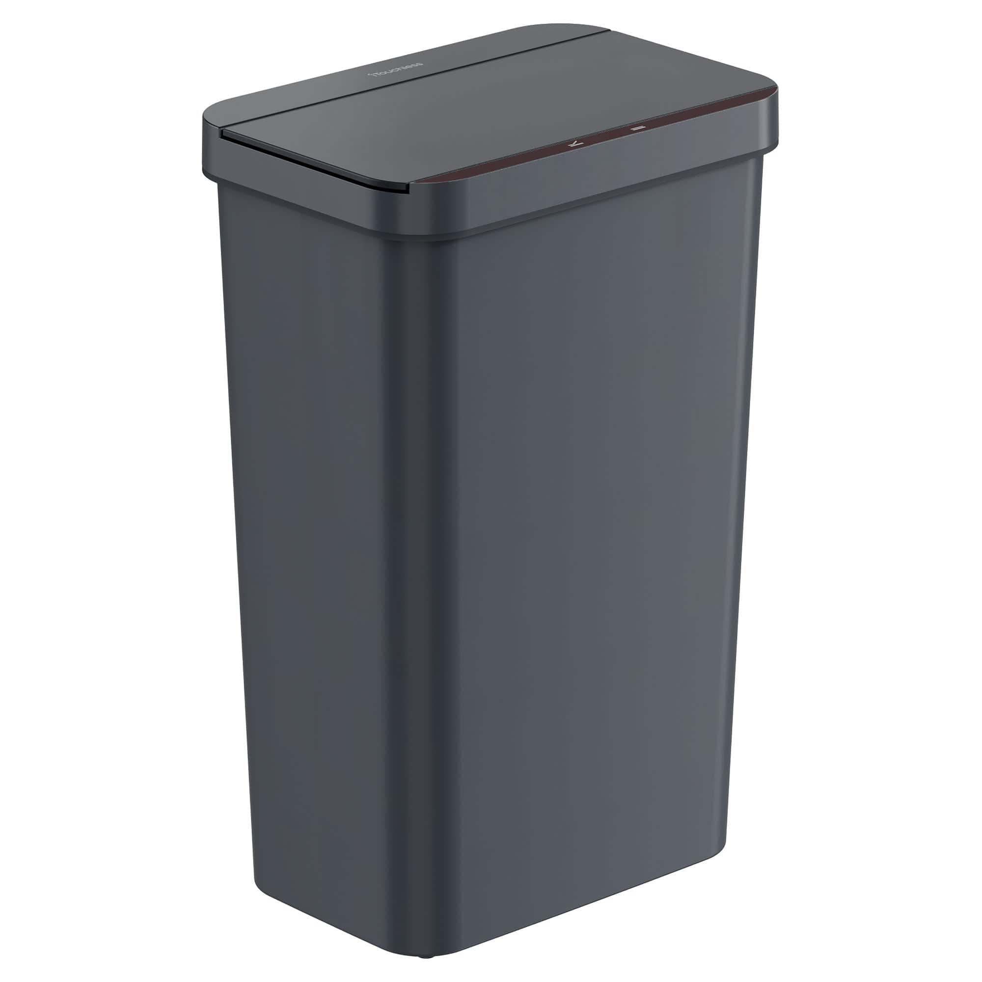 Front. iTouchless - 13.2 Gallon Plastic Sensor Kitchen Trash Can - Gray.