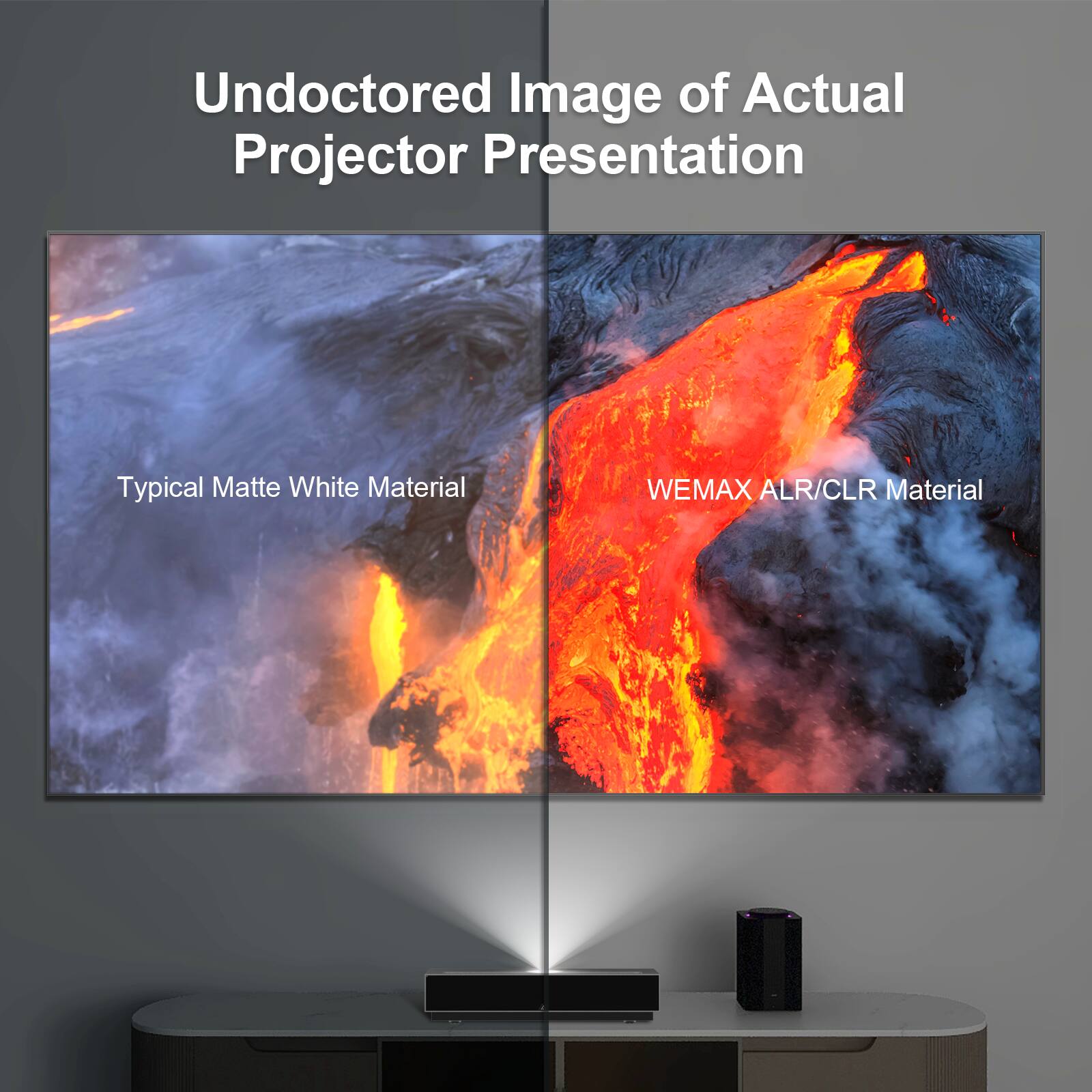 Undoctored Image of Actual Projector Presentation

Typical Matte White Material

WEMAX ALR/CLR Material
