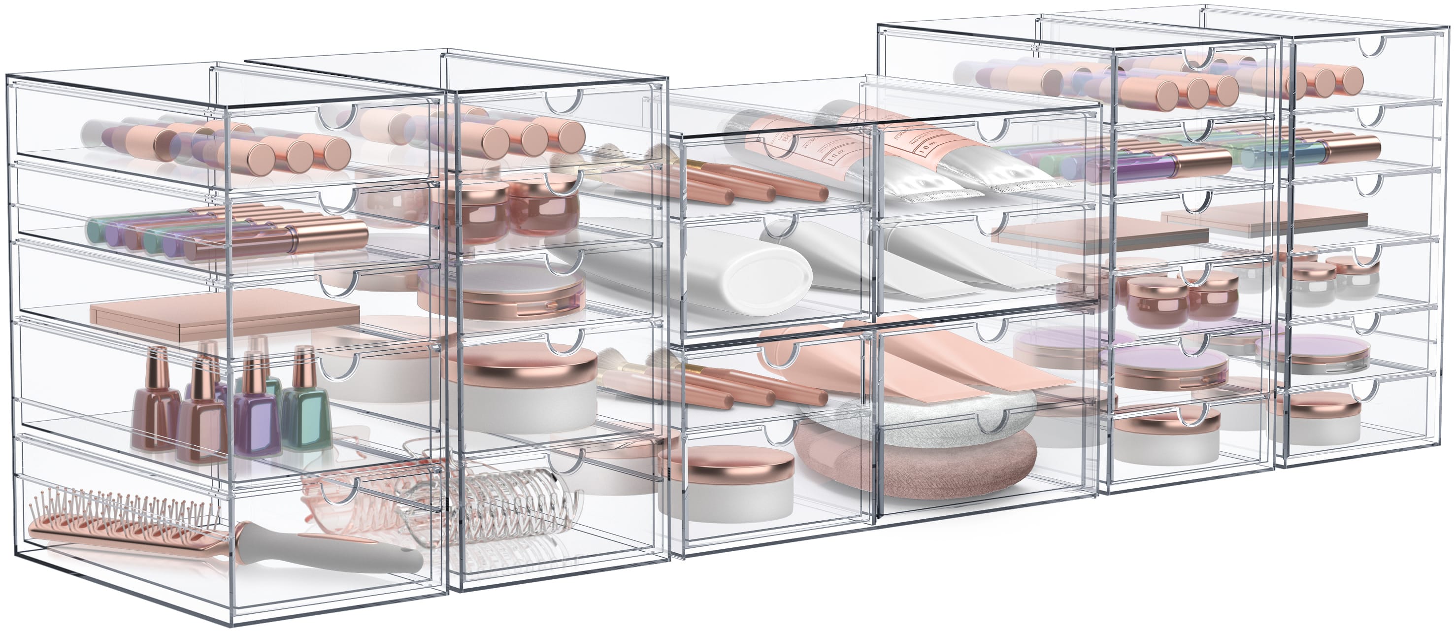 Sorbus - 30 Drawers Acrylic Organizer for Makeup, Organization and Storage, Art Supplies, Jewelry,- 6 Pcs - Clear