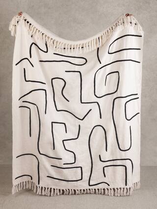 Front. GAURI KOHLI - Slovenia Throw Blanket - Shades of ivory and black.