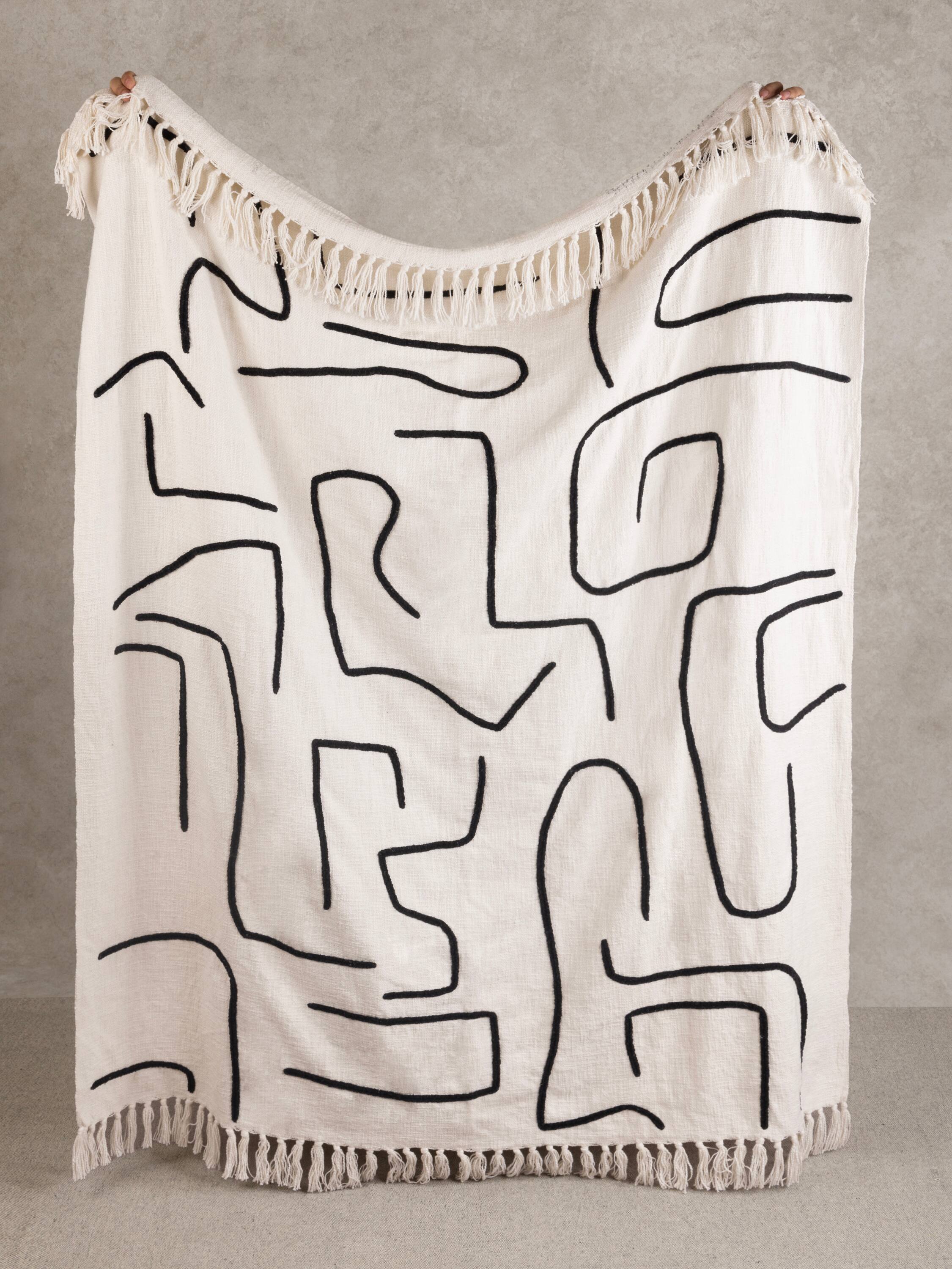 Front. GAURI KOHLI - Slovenia Throw Blanket - Shades of ivory and black.