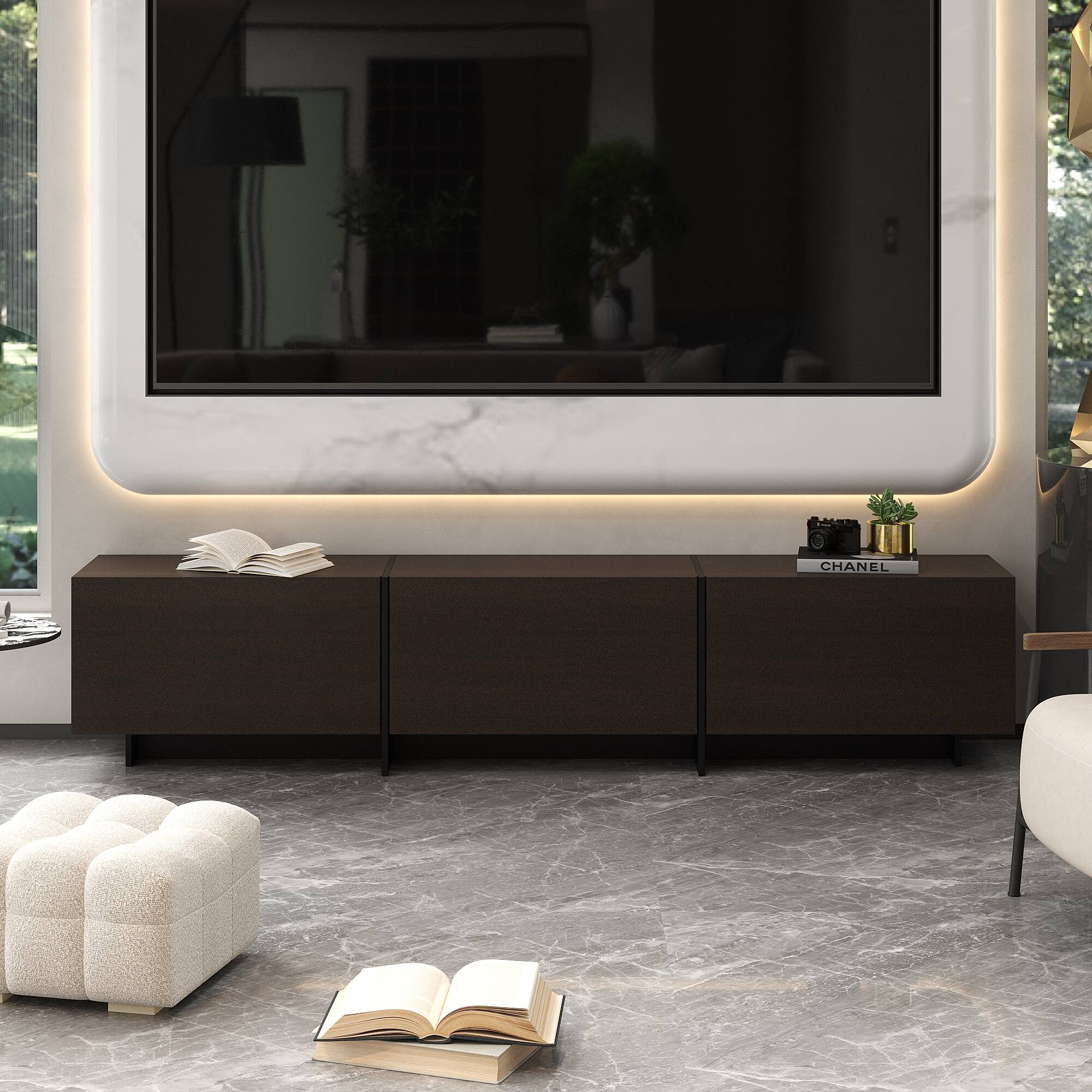 Alt View 1. FUFU & GAGA - Modern TV Console for 70-Inch TV – Hidden Storage, Sleek Media Stand, Living Room Entertainment Center - Dark Brown.