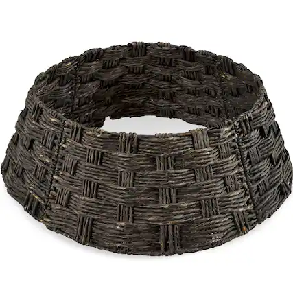 Front. Best Choice Products - Best Choice Products 42in Basket Woven Hyacinth Christmas Tree Collar, Tree Skirt Accessory w/ Cord Cut-Out - Espresso - Espresso – Basket Weave.