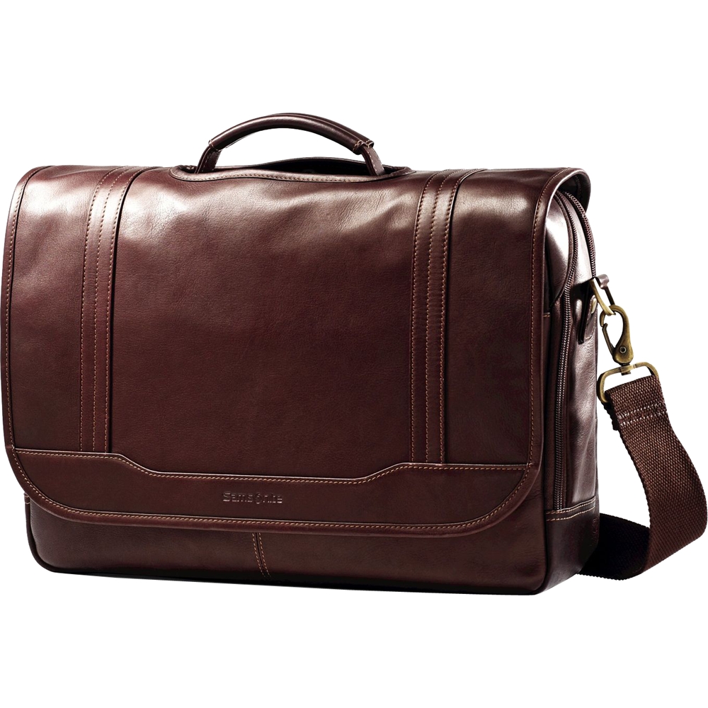 Samsonite Leather Flapover Case Double Gusset Laptop Briefcase in Brown