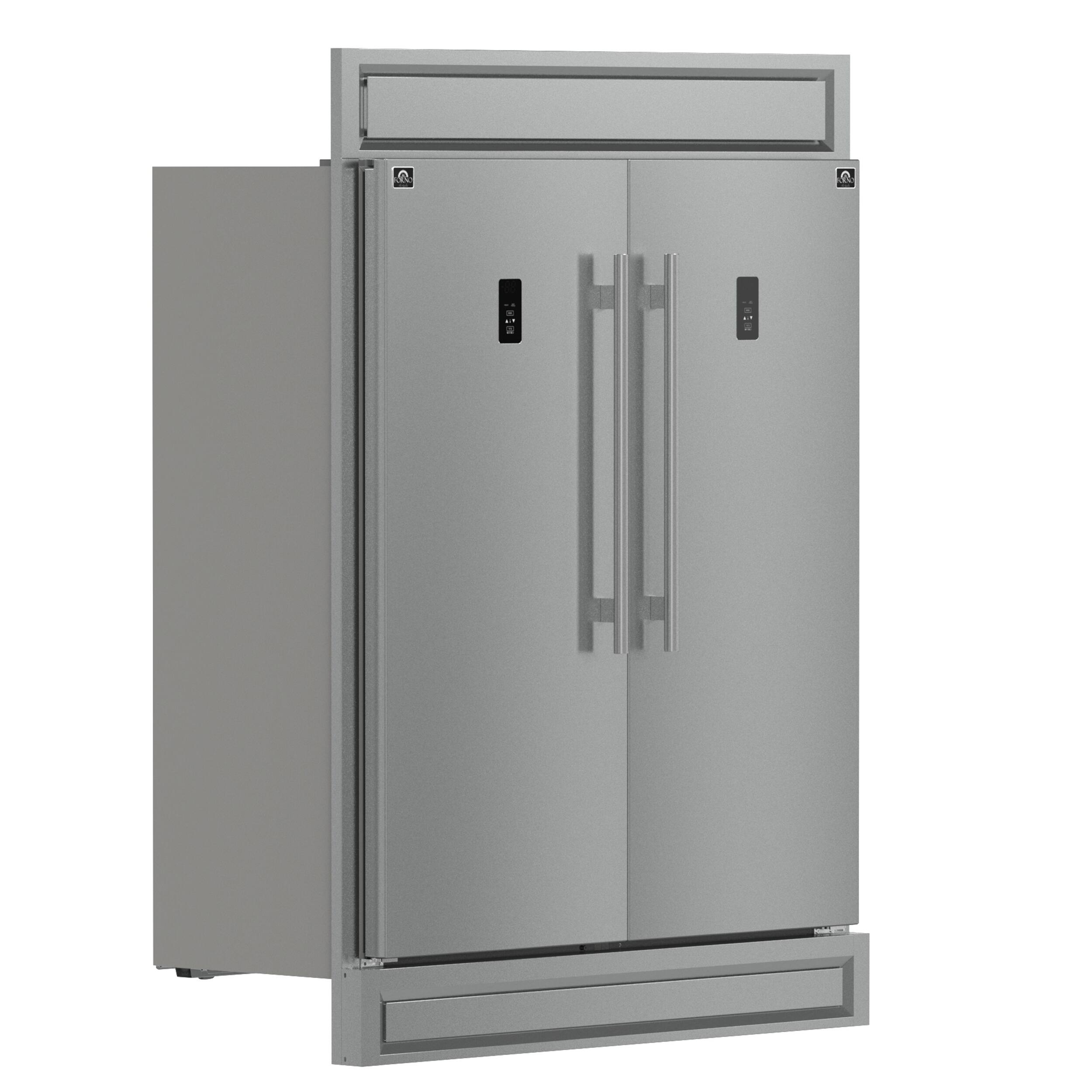 Left. Forno Appliances - 60 in. Wide Fortezza 28 Cu. Ft. Side-by-Side Convertible Refrigerator/Freezer with Trim Kit - Stainless steel.