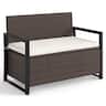 Costway - Patio Storage Bench Wicker Loveseat with Built-in Storage & Long Seat Cushion - Brown