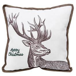 Celebrations - Home Merry Christmas Deer Pillow 16 in. (Case of 4) - Brown|Green|White