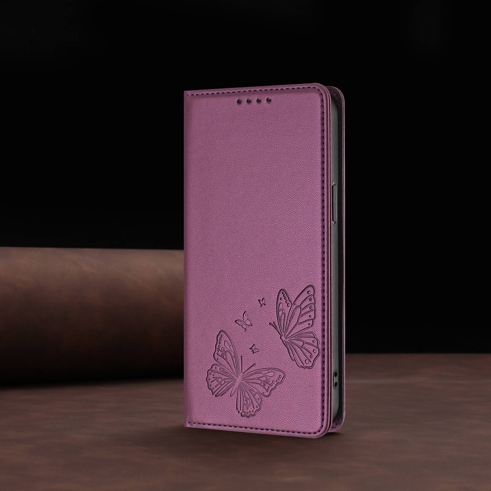 Alt View 5. Dteck - For Samsung Galaxy A37 5G Butterfly Embossed PU Leather RFID Blocking Flip Kickstand Wallet Case with Card Slots - Darkpurple.