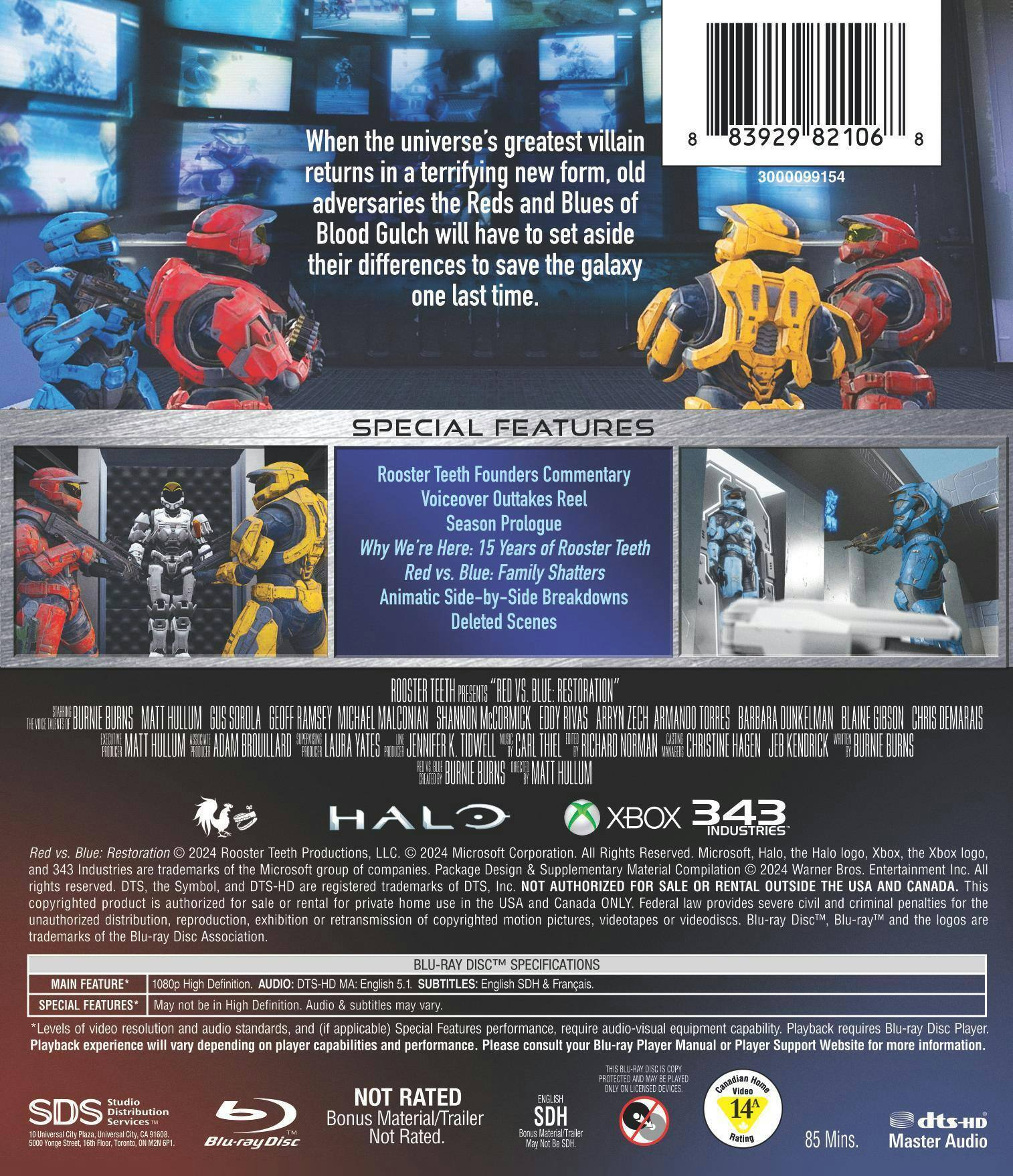 Back. Red vs. Blue: Restoration [Blu-ray].