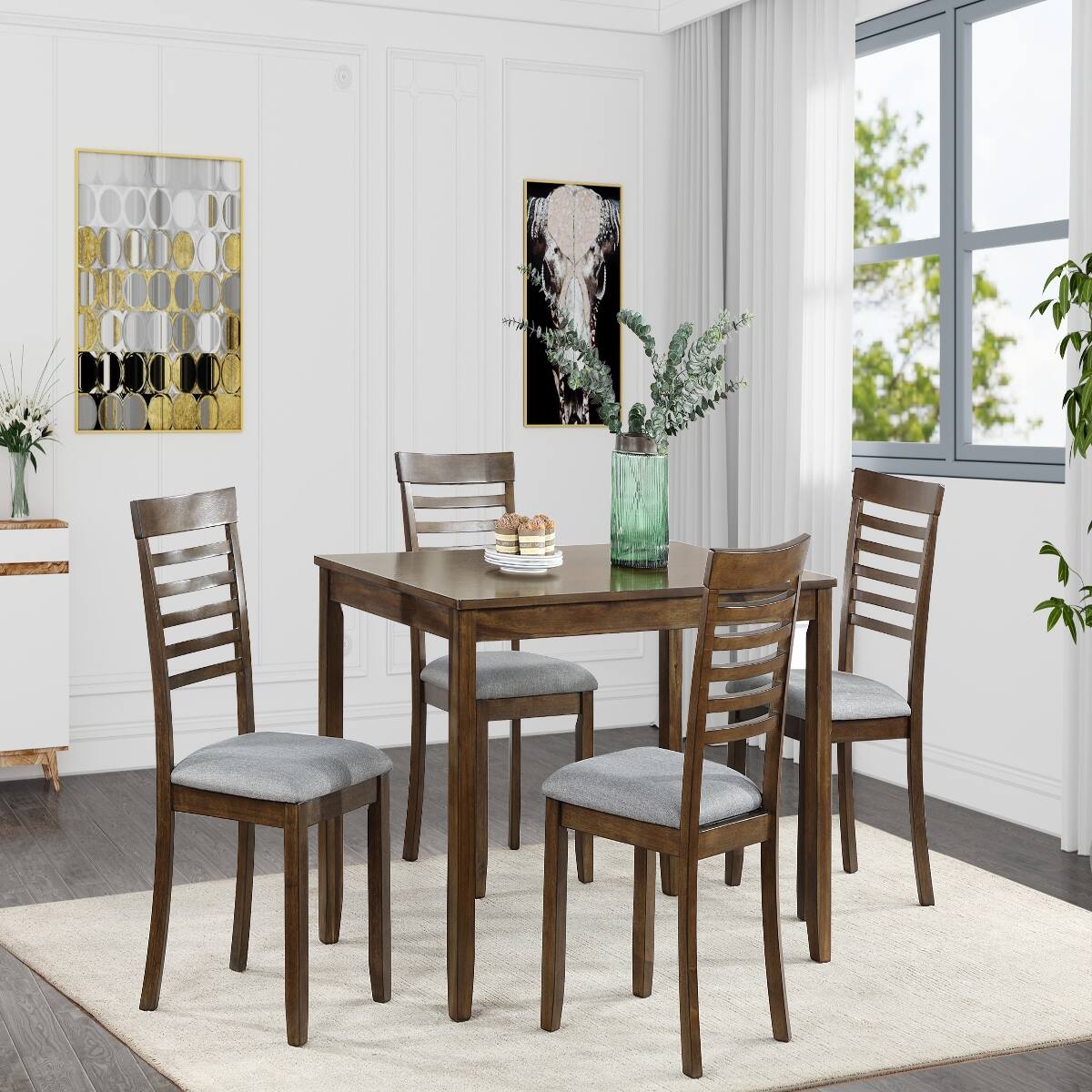 Loheer 5 Piece Dining Table Set, Rectangular Wood Table with Four ...