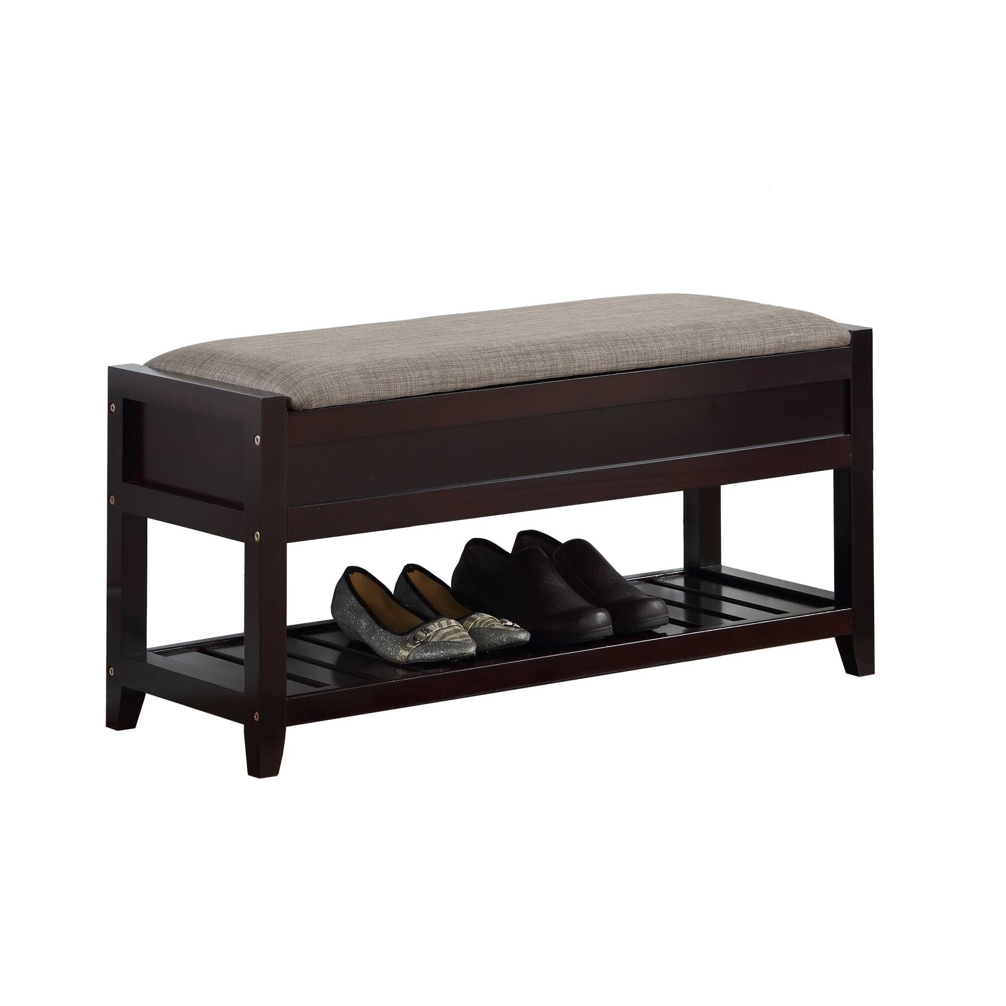 Alt View 1. GOODSILO - Entryway Seating Bench with Lift-Top Shoe Storage and Slatted Shelf in Espresso Finish - Espresso.