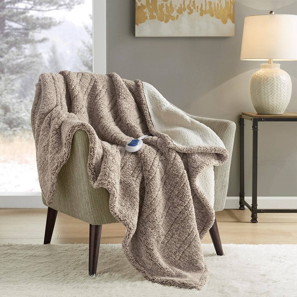 Alt View 1. Gracie Mills - Gracie Mills Mckinley Solid Heated Sherpa Throw - Grey.