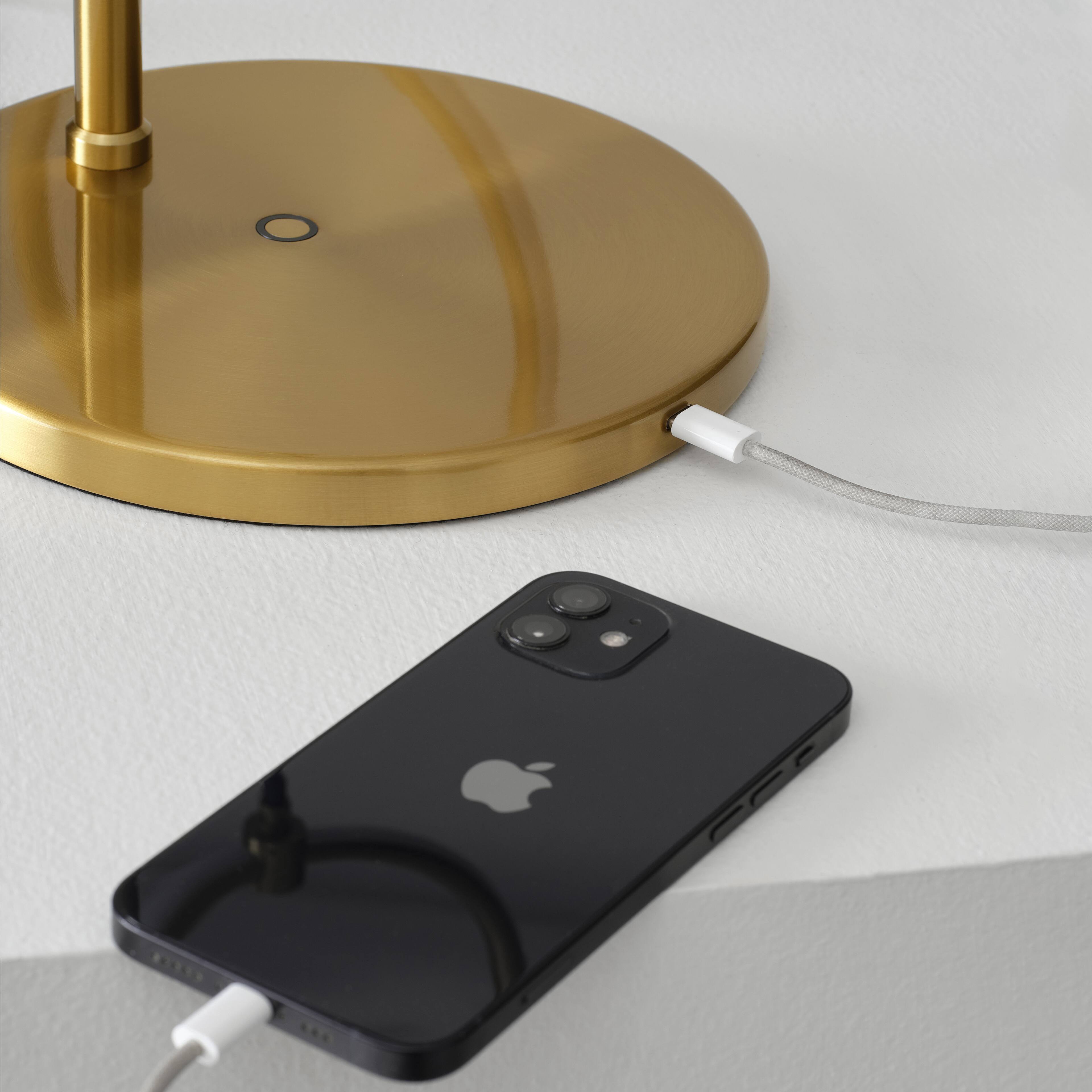 Back. Brightech - Nova LED Modern Industrial Arc Dimmable Bedside Nightstand Desk Lamp with Fast Charging USB Port - Antiqued Brass.