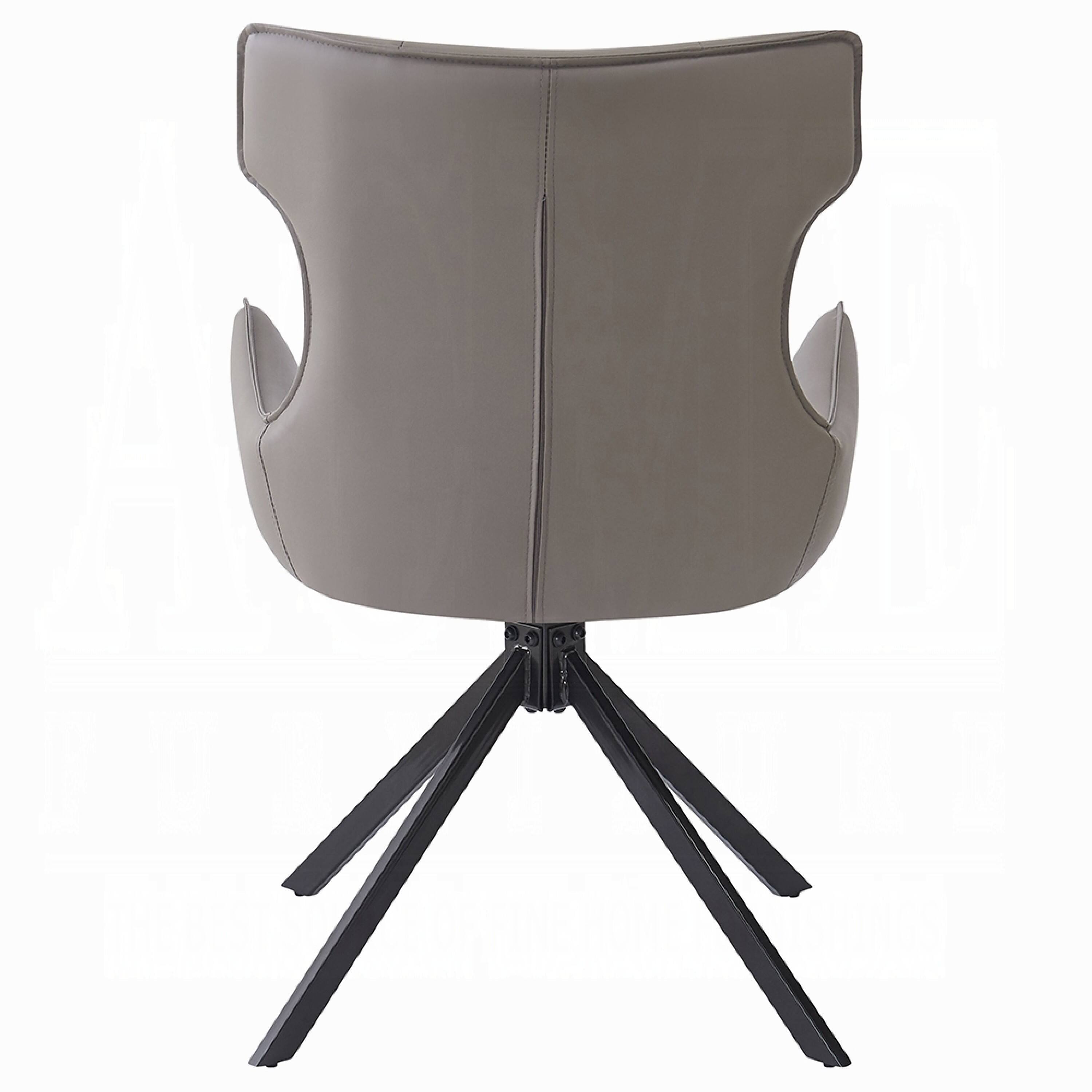 Alt View 3. Manhattan Lane - Mita Swivel Wingback Side Chair Set of 2, Tufted Faux Leather, Black Metal - Taupe Gray, Black.