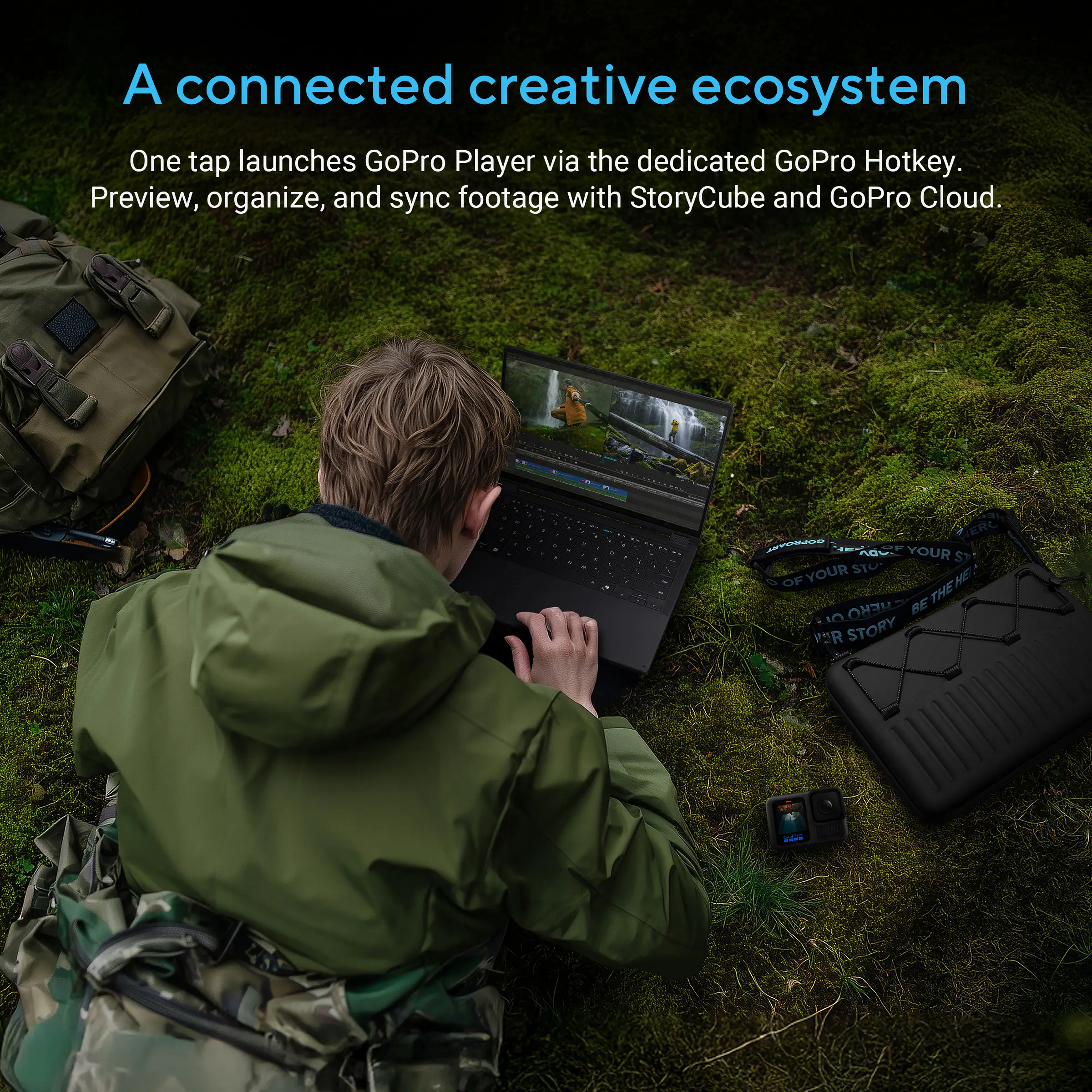 A connected creative ecosystem

One tap launches GoPro Player via the dedicated GoPro Hotkey. Preview, organize, and sync footage with StoryCube and GoPro Cloud.