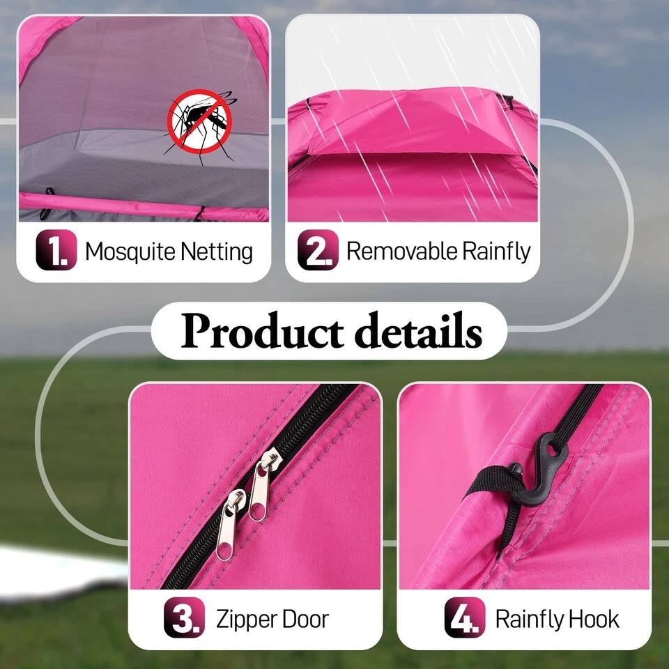 1. Mosquito Netting  
2. Removable Rainfly  
3. Zipper Door  
4. Rainfly Hook  

Product details