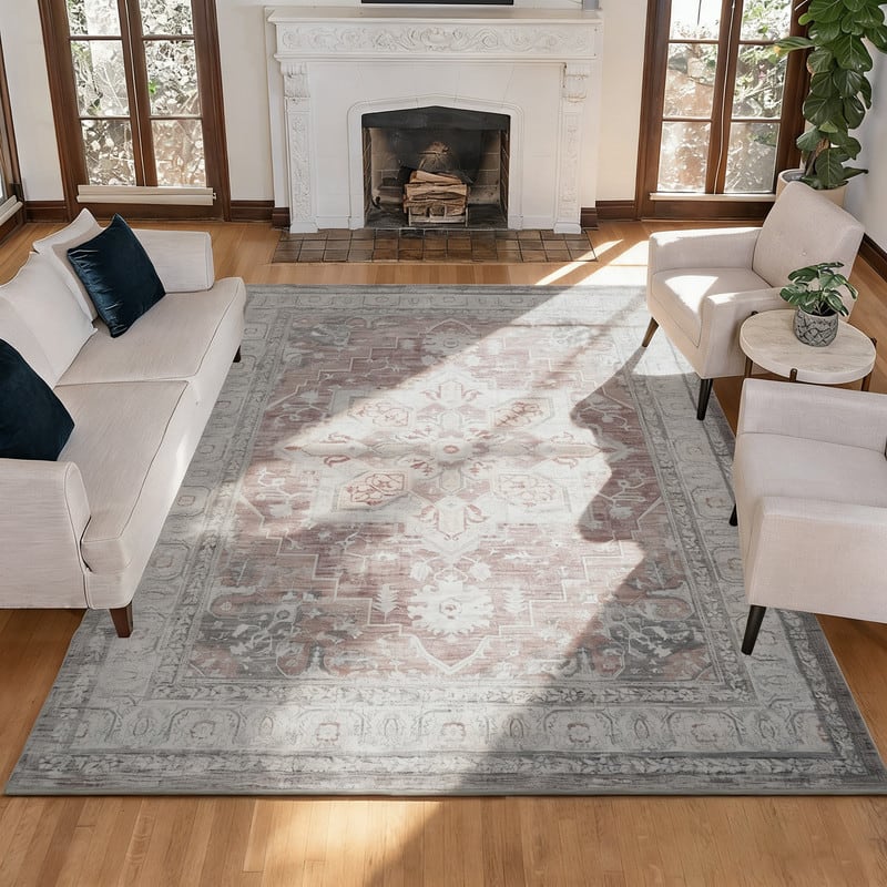 Front. RYHNUYNE - 8x10 Area Rugs Living Room Rug Washable Vintage Boho Rug No Slip Stain Resistant Soft Carpet Indoor Floor Floral Carpets - Painting.