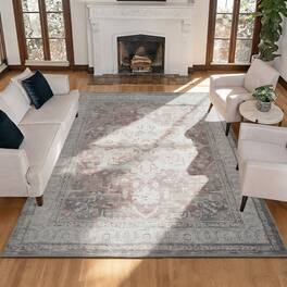 RYHNUYNE - 8x10 Area Rugs Living Room Rug Washable Vintage Boho Rug No Slip Stain Resistant Soft Carpet Indoor Floor Floral Carpets - Painting