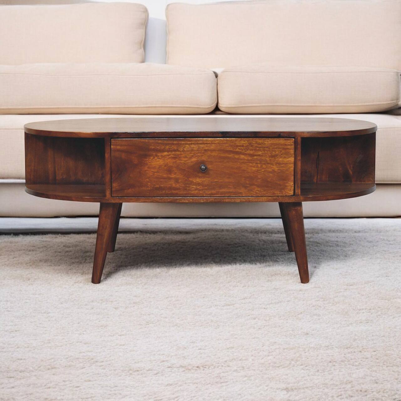 Alt View 7. Artisan Furniture - Artisan Furniture Solid Wood Chestnut Oval Coffee Table with 2 Drawer - Brown.
