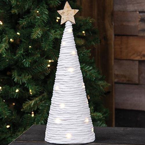 Angle. BreeBe - White Yarn Christmas Tree w/LED Lights Large - White.