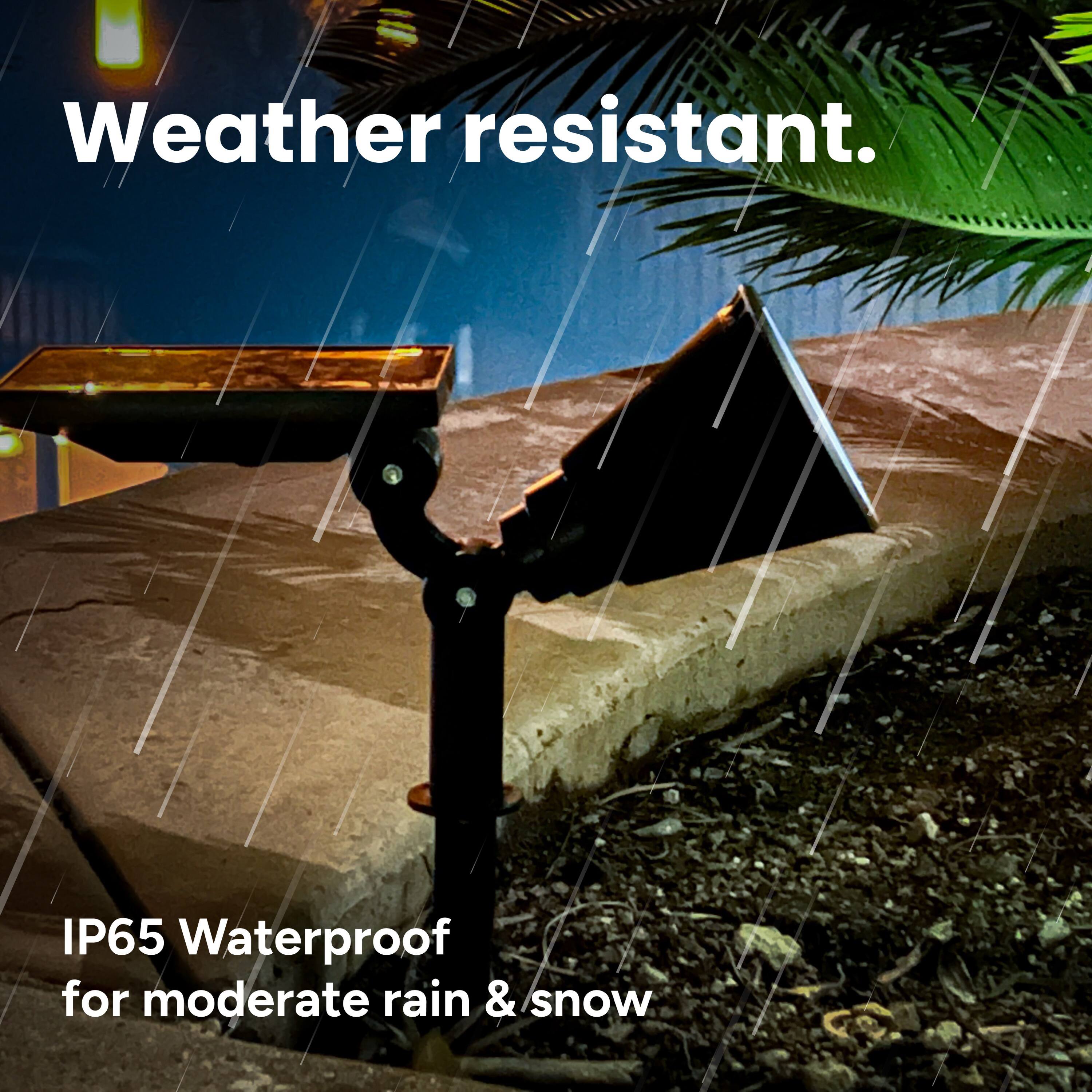 Weather resistant. IP65 Waterproof for moderate rain & snow.