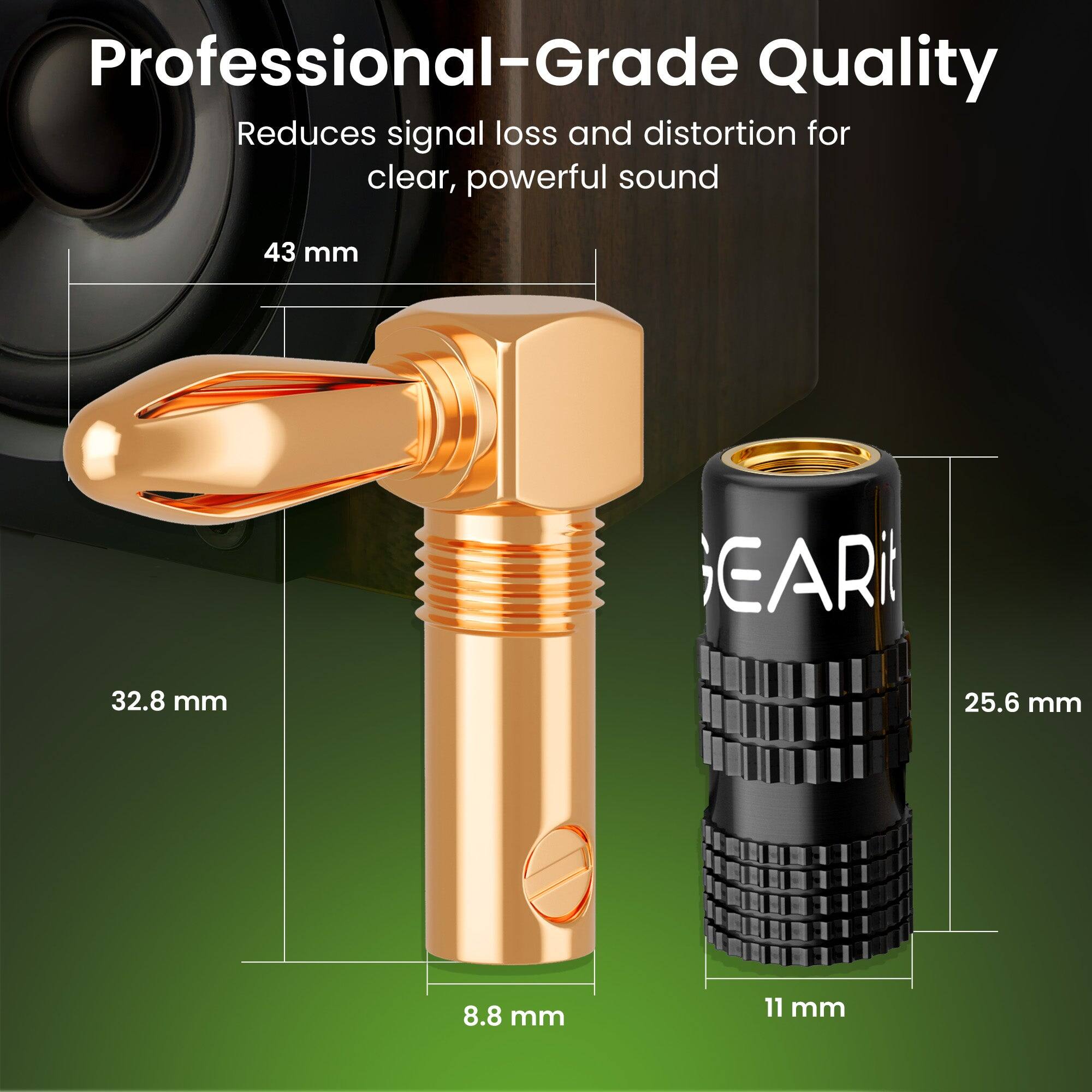 Professional-Grade Quality  
Reduces signal loss and distortion for clear, powerful sound  

43 mm  
32.8 mm  
8.8 mm  
25.6 mm  
11 mm