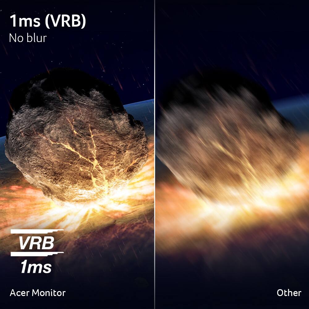 The text on the image reads: "1 ms (VRB) No blur VRB 1ms Acer Monitor Other." This text is grouped as follows:

1 ms (VRB) No blur VRB 1ms: This is the main text that describes the image's content, emphasizing the fast motion and lack of blur.
Acer Monitor: This is a reference to the type of monitor used to display the image, which is an Acer monitor.
Other: This is a general description of the image, suggesting that it may contain other elements or details beyond the fast motion and lack of blur.