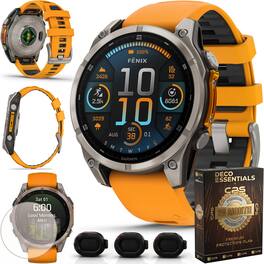 Bundle - Garmin - fēnix 8 AMOLED Sapphire GPS Smartwatch 47mm Fiber-reinforced polymer + 2-Year Extended Warranty - Sapphire/Titanium with Spark Orange/Graphite Band - (2024)