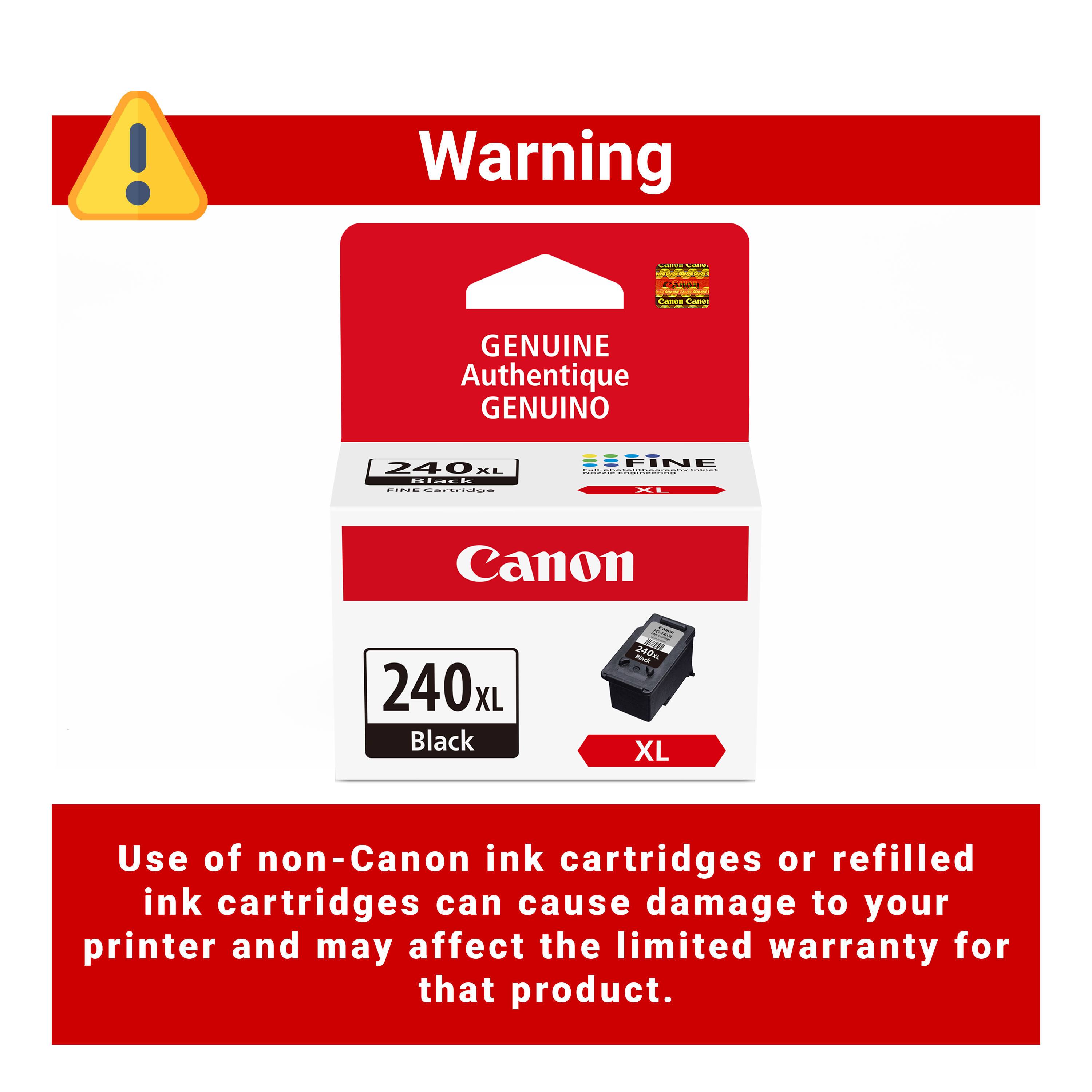 Warning C - GENUINE Authentique GENUINO 240 XL BImed C.E CA.IOS EFINE felkaa | Canon 240XL XL Black N 240mL XL

Use of non-Canon ink cartridges or refilled ink cartridges can cause damage to your printer and may affect the limited warranty for that product.