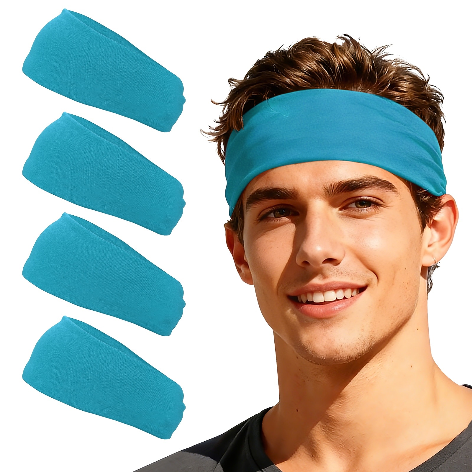 Unique Bargains - Sport Headbands for Men & Women, Stretchy Sweatband Absorbent Headbands, 4pcs - For Yoga/Sports/Running/Fitness/Cycling - Lake Blue price history on PriceWatchPro