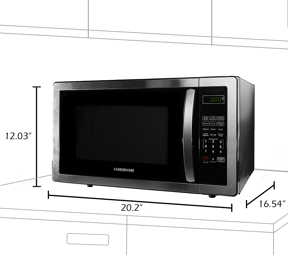 Farberware FMO11AHTBKB Countertop Microwave 1.1 Cu. Ft. 1000-Watt Compact Microwave  Oven with LED lighting, Child lock, and Easy Clean Interior, Stainless  Steel Interior & Exterior –