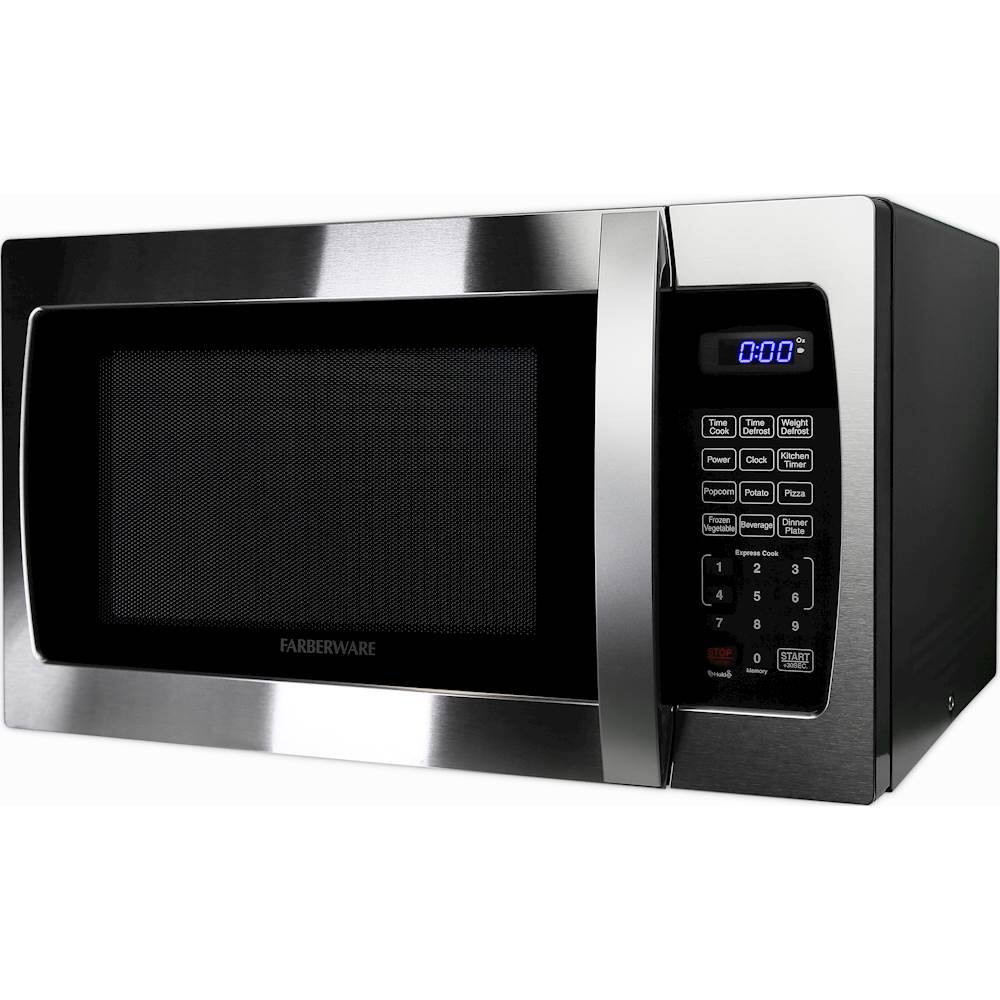 Left. Farberware - Professional 1.3 Cu. Ft. Mid-Size Microwave - Stainless steel.