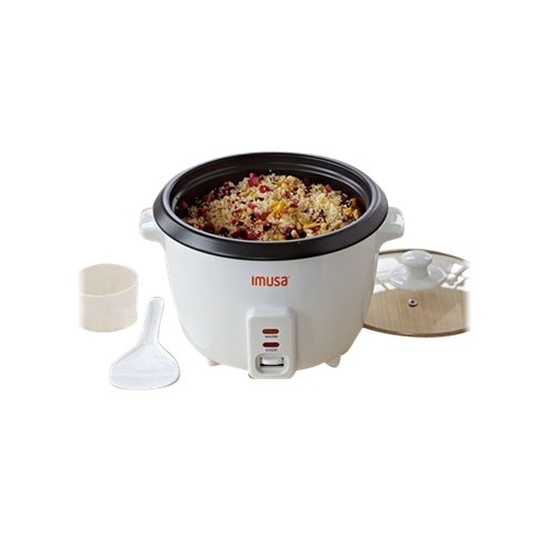 Angle View: IMUSA USA 3 Cup Cooked Electric Non-Stick White Rice Cooker