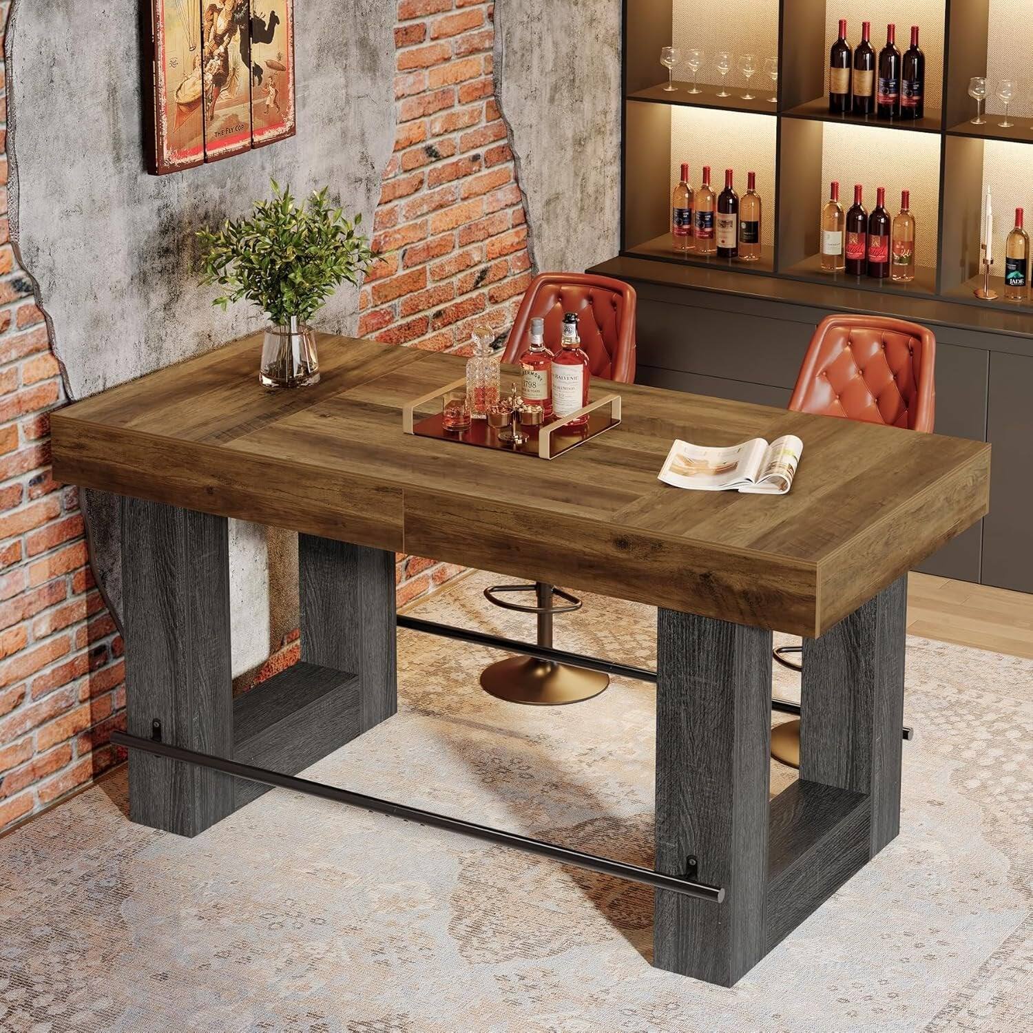 Alt View 2. Tribesigns - Kitchen Island with Engineered Wood Construction and Rectangular Top for Kitchen - Brown.