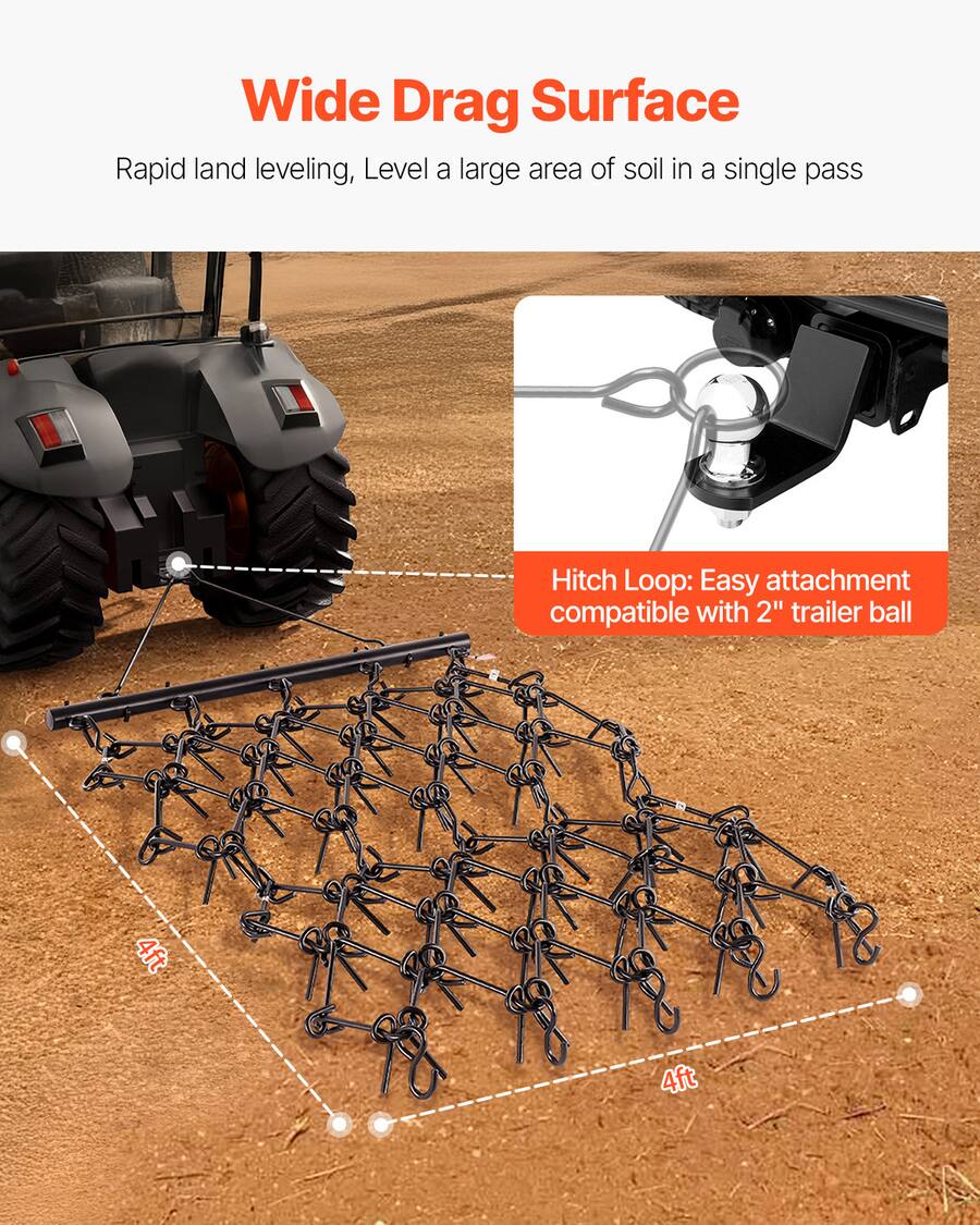 Drag Bashee VEVOR Drag Harrow, 4 x 4 ft Durable Chain Harrow with 69 Sharp Teeth ...