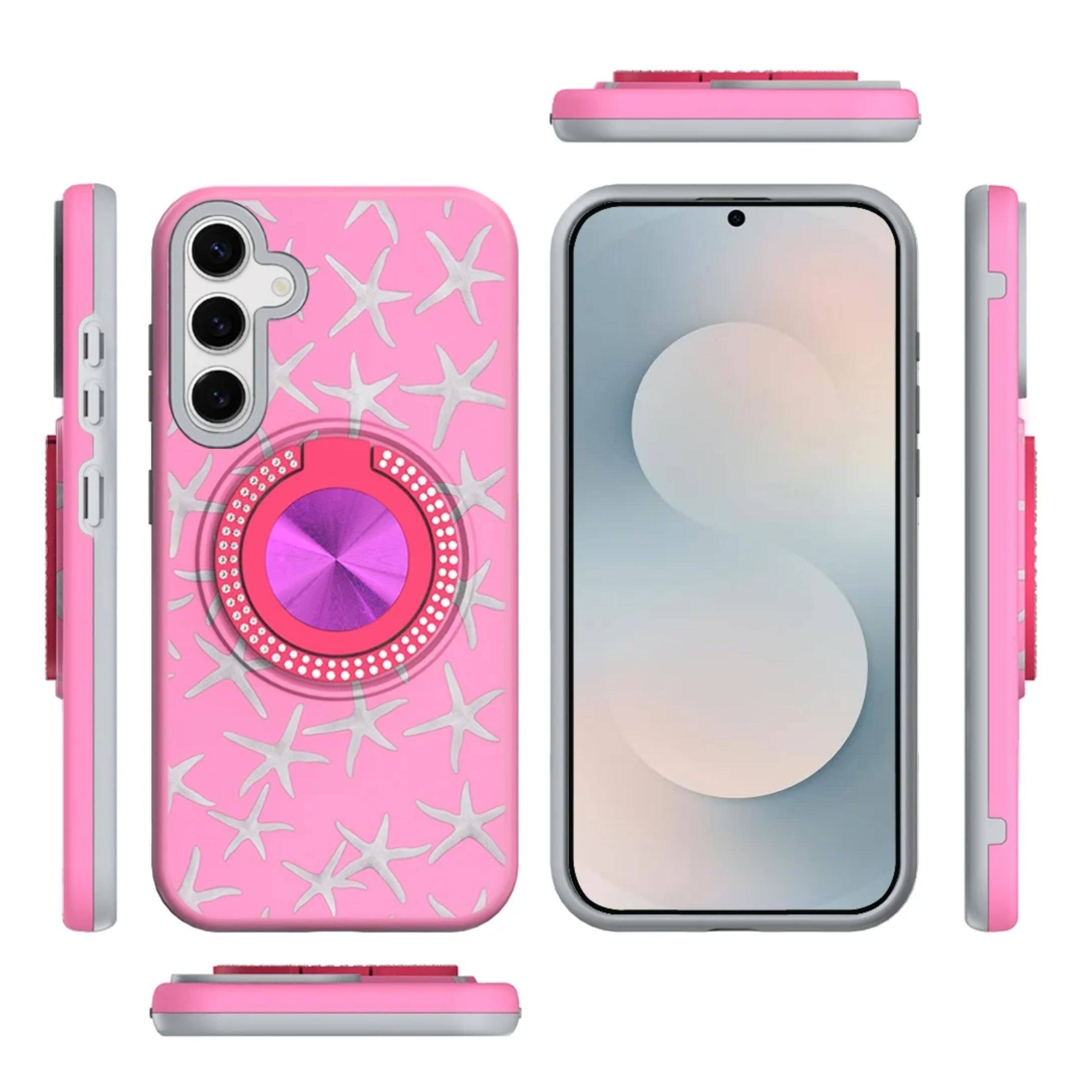 Angle. Kitcheniva - Printed Design Case With 360 Stand Tempered Glass For Samsung Galaxy S26+ Plus Starfish - Multicolor.