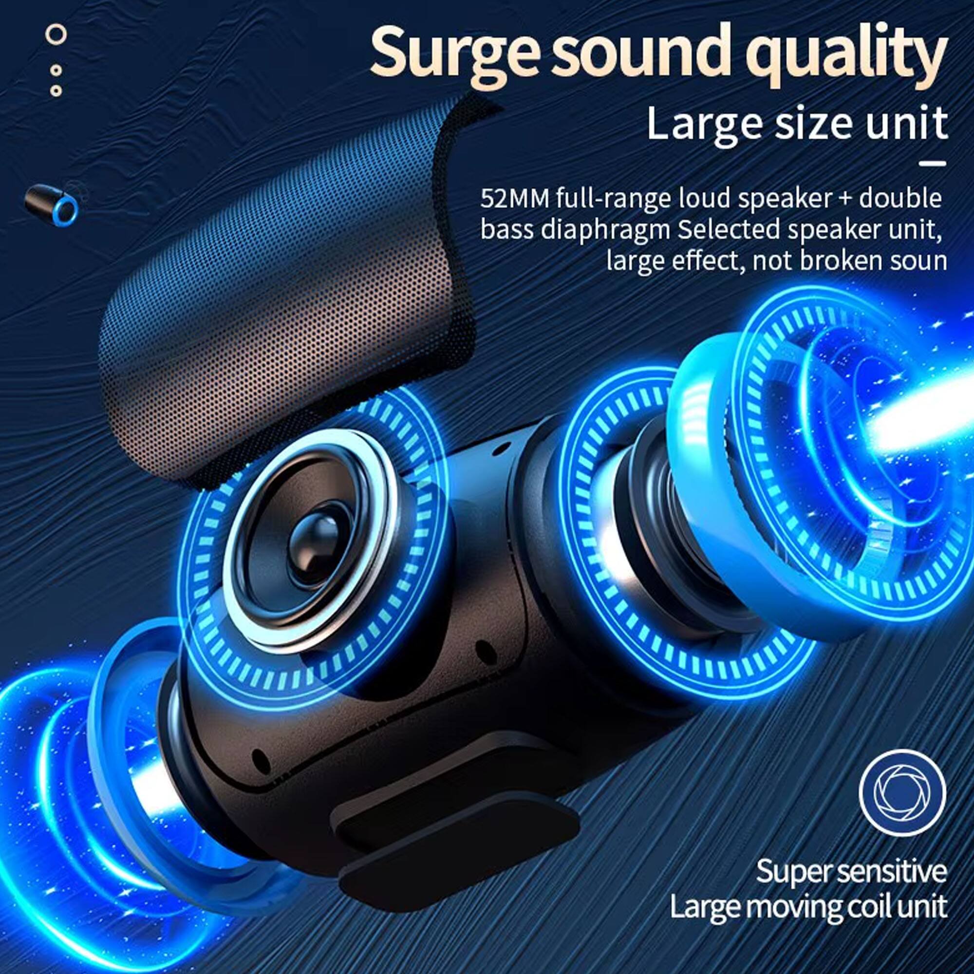 Surge sound quality  
Large size unit  
52MM full-range loud speaker + double bass diaphragm  
Selected speaker unit, large effect, not broken sound  
Super sensitive  
Large moving coil unit