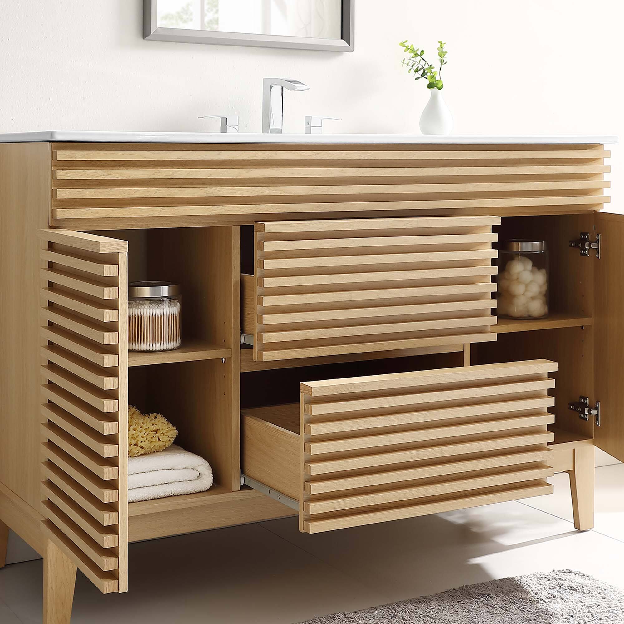 Back. Modway - Render 48" Bathroom Vanity with White Basin Included - Oak White.