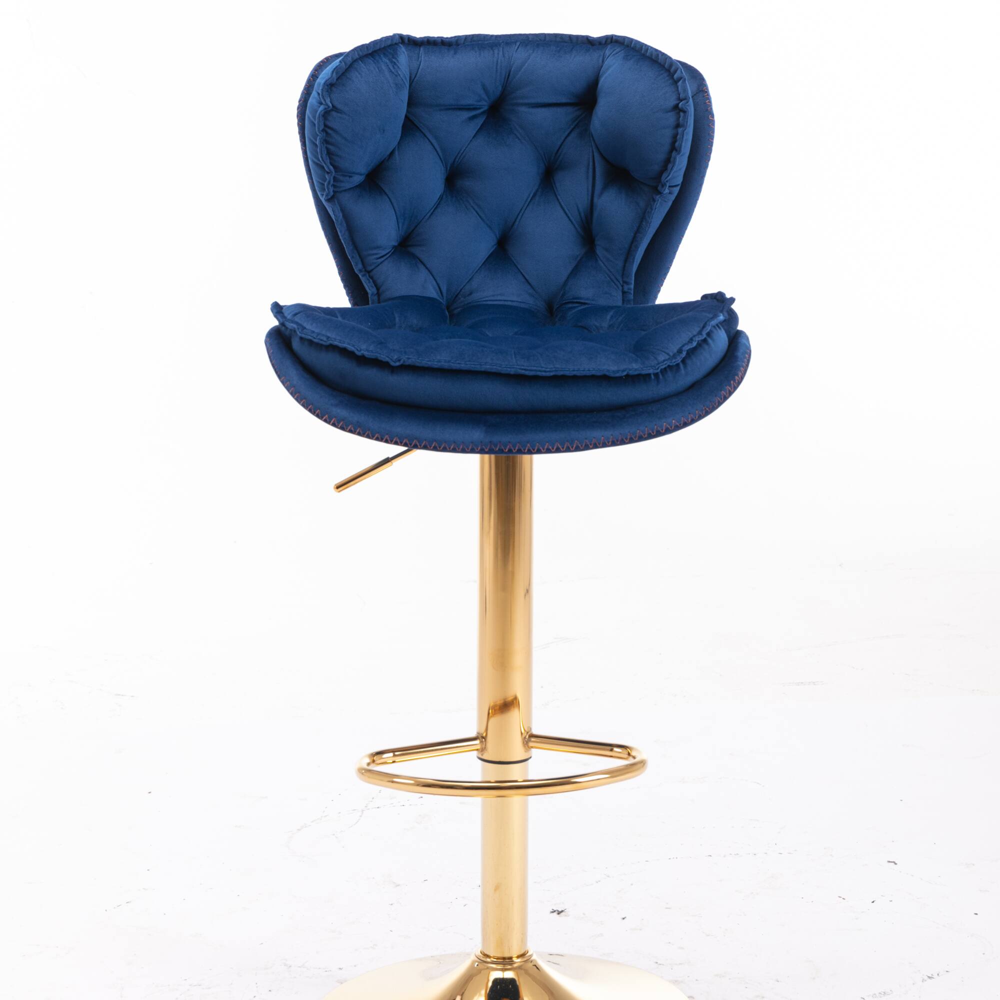 Alt View 1. GOODSILO - Set of 2 Adjustable Swivel Bar Stools with Chrome Footrest and Velvet Upholstery - Navy Blue.