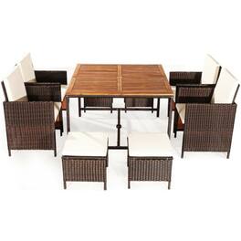 Mondawe - 9 Pieces Patio Rattan Dining Cushioned Chairs Set - White