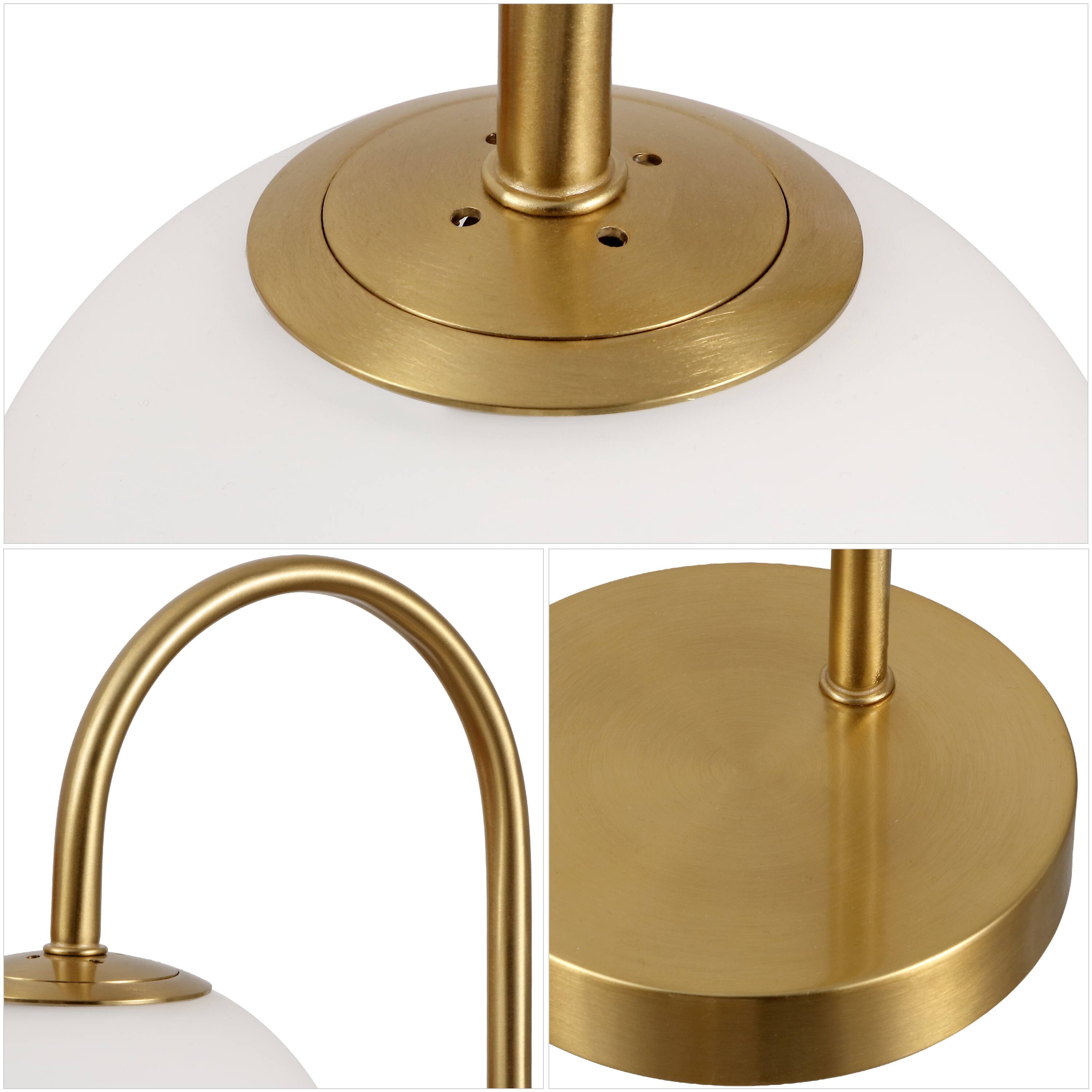 Alt View 3. Jonathan Y - Arco 18.25" Minimalist Mid-Century Arched Metal/Glass LED Table Lamp with Frosted Globe Shade, Brass Gold - Brass Gold.