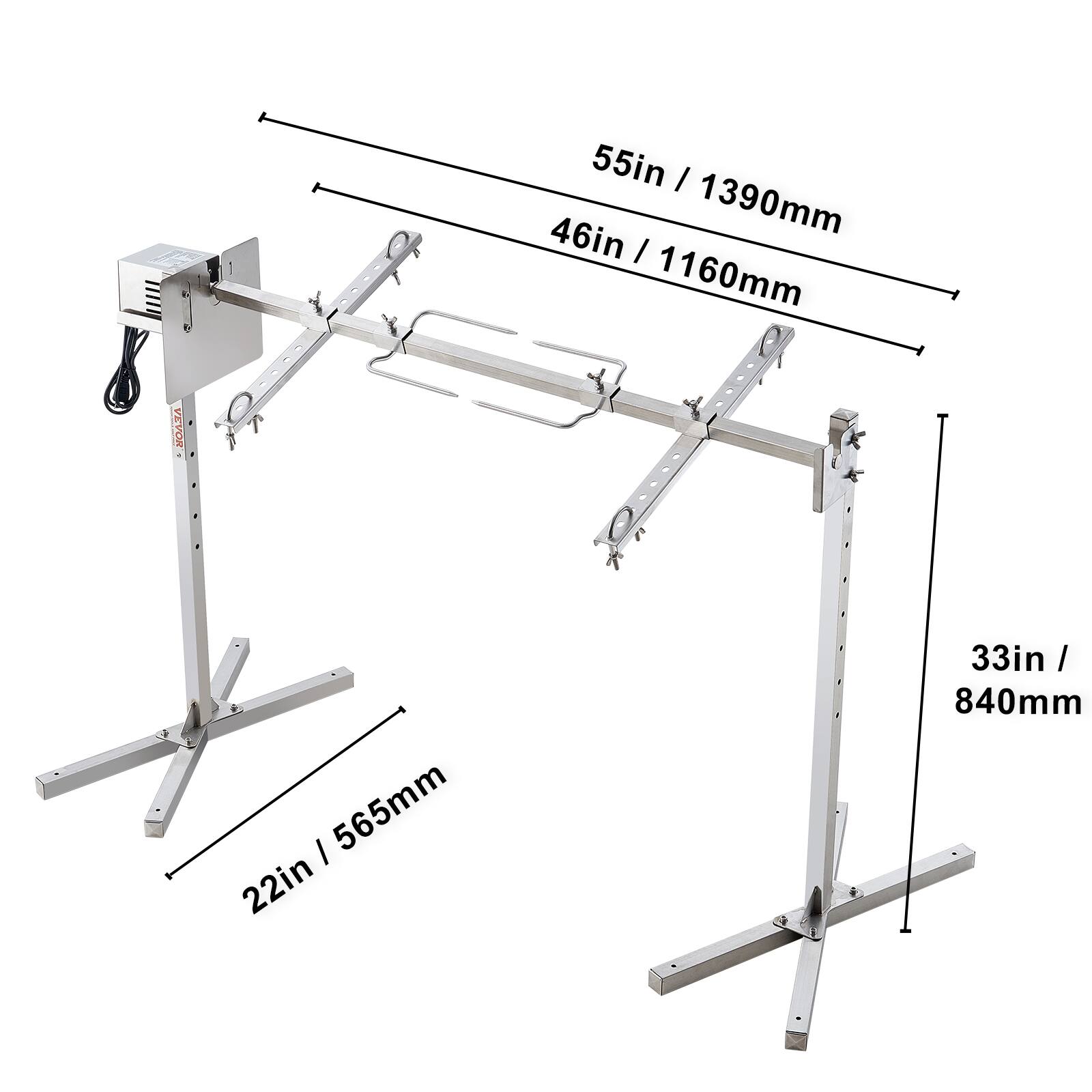 55in / 1390mm, 46in / 1160mm, 22in / 565mm, 33in / 840mm