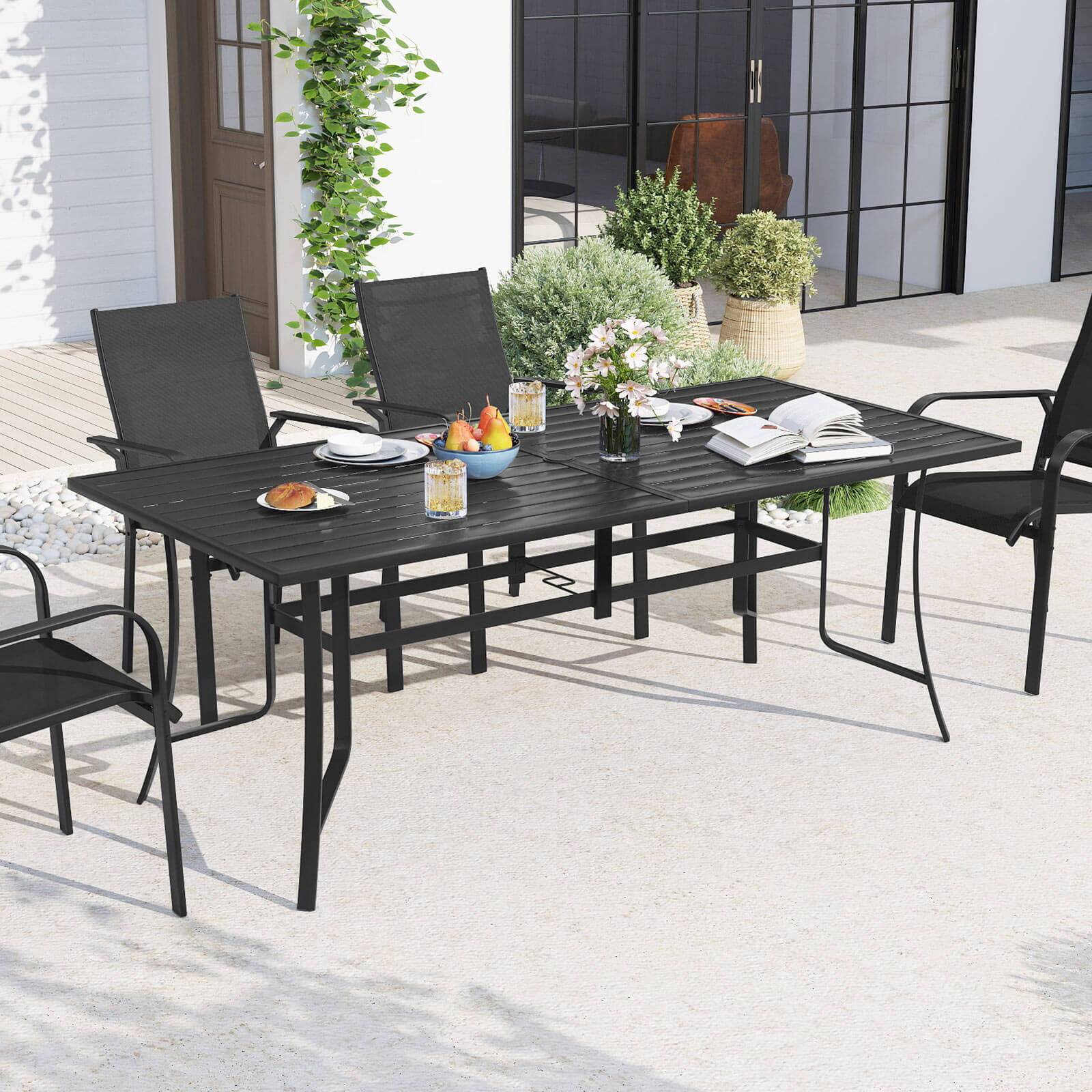 Alt View 3. Costway - Costway 76" x 36" Rectangle Patio Dining Table with Umbrella Hole for Porch Garden Balcony - Black.