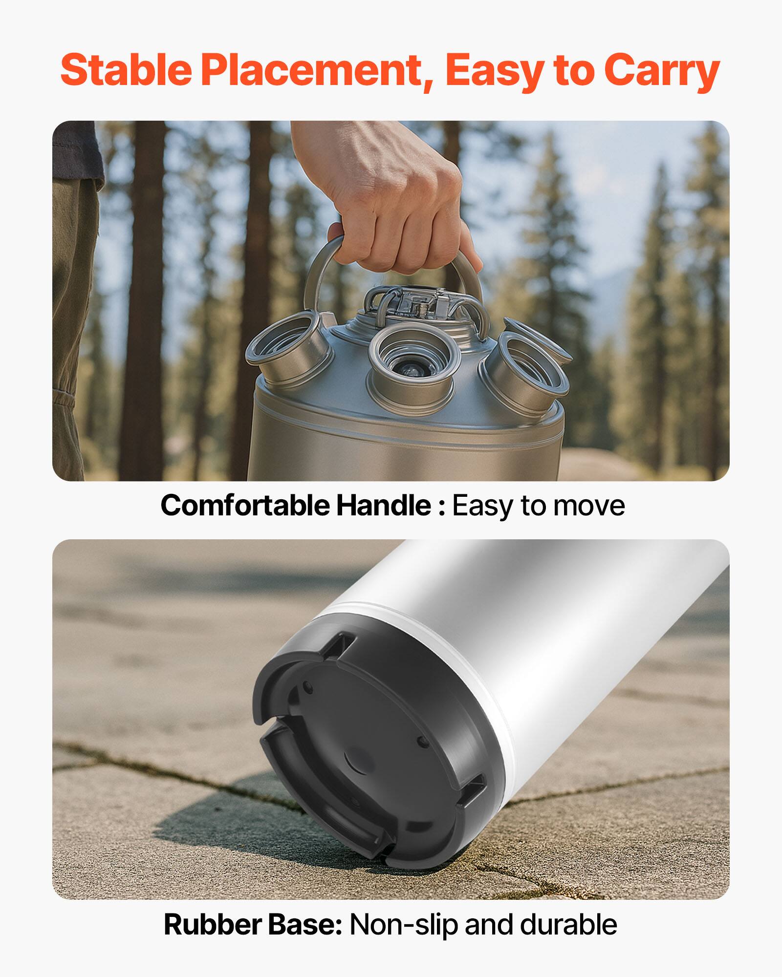 Stable Placement, Easy to Carry

Comfortable Handle: Easy to move

Rubber Base: Non-slip and durable